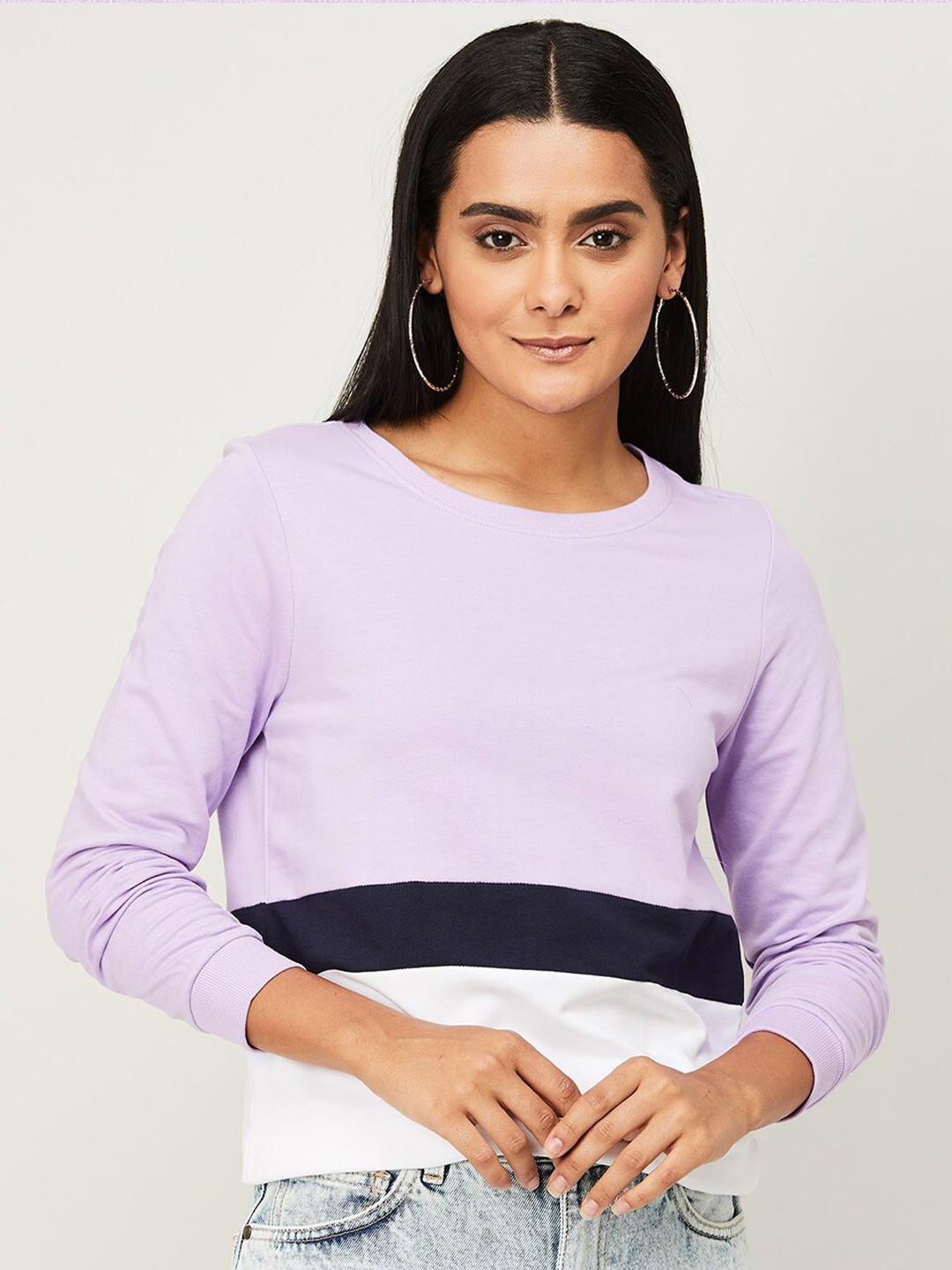 

Fame Forever by Lifestyle Women Cotton Colourblocked Sweatshirt, Purple