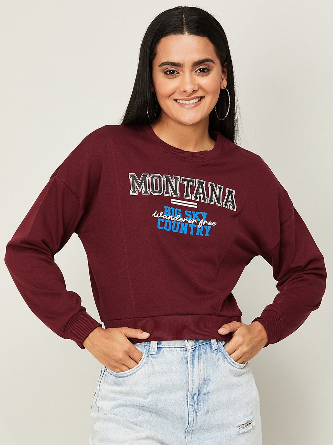 

Ginger by Lifestyle Women Printed Sweatshirt, Maroon
