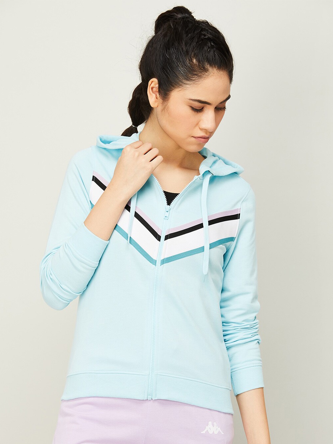

Kappa Women Blue Striped Hooded Sweatshirt