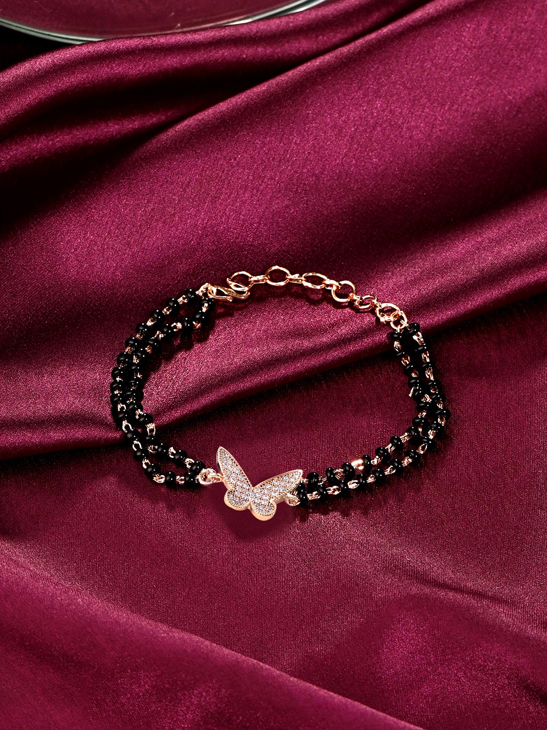 

Yellow Chimes Women Rose Gold-Plated Butterfly Charmed Mangalsutra Bracelet