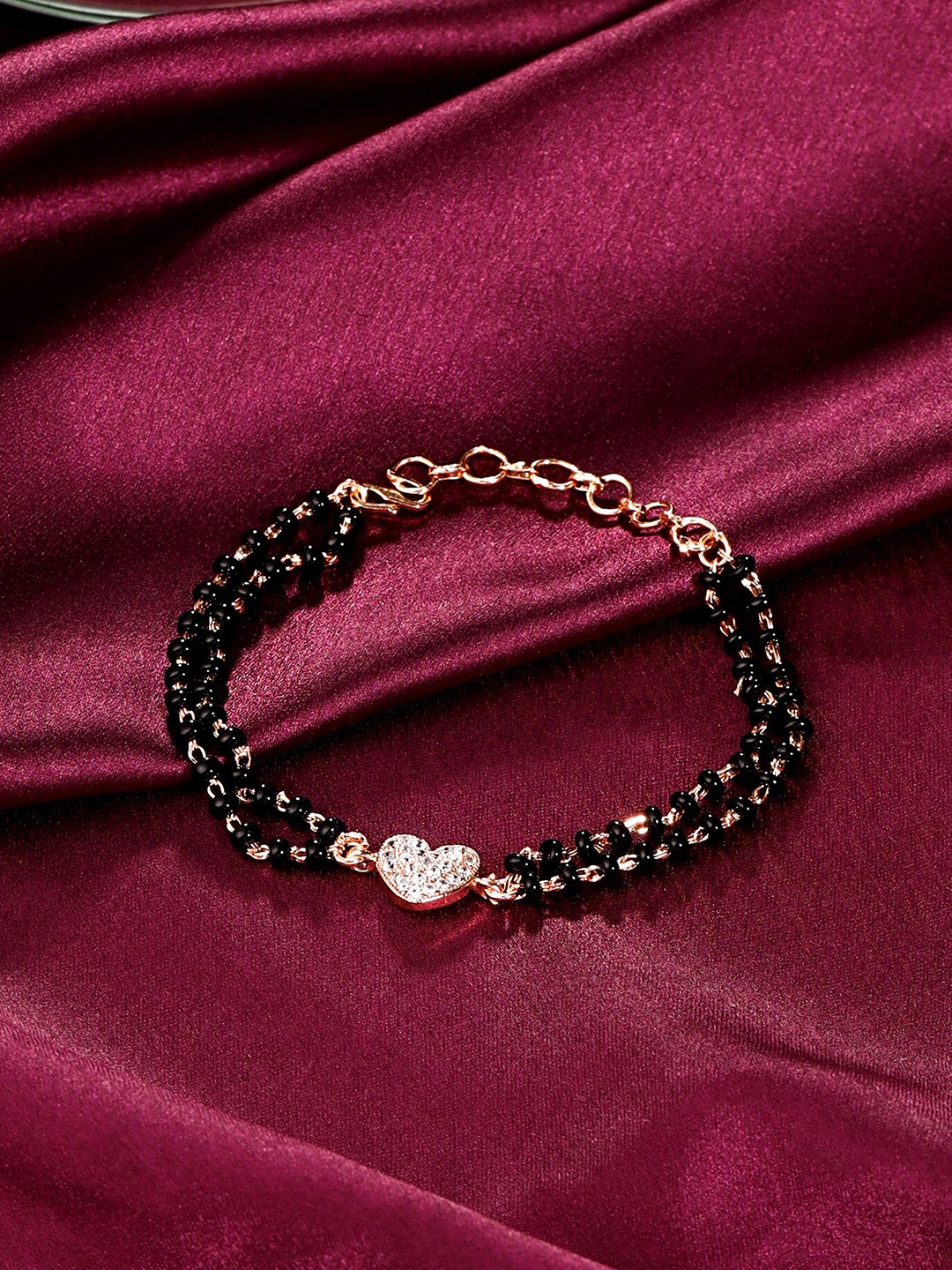 

Yellow Chimes Rose Gold-Plated Heart Love Charmed Mangalsutra Bracelet