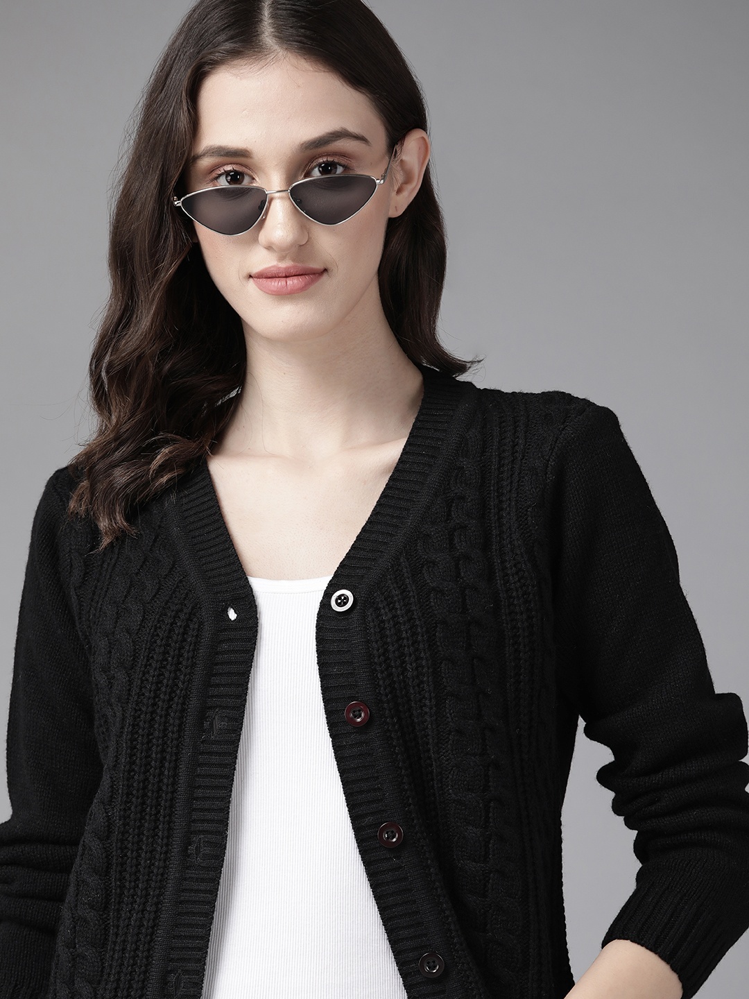 

Roadster Women Black Solid Cardigan