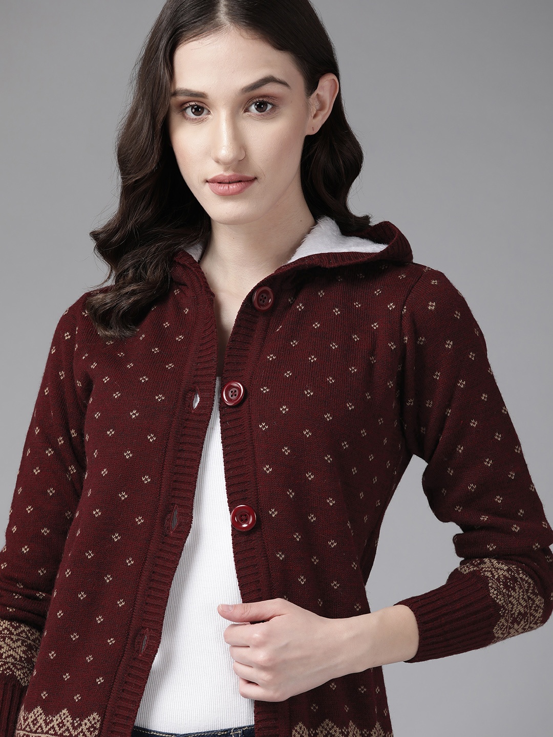 

Roadster Women Maroon Floral Printed Cardigan