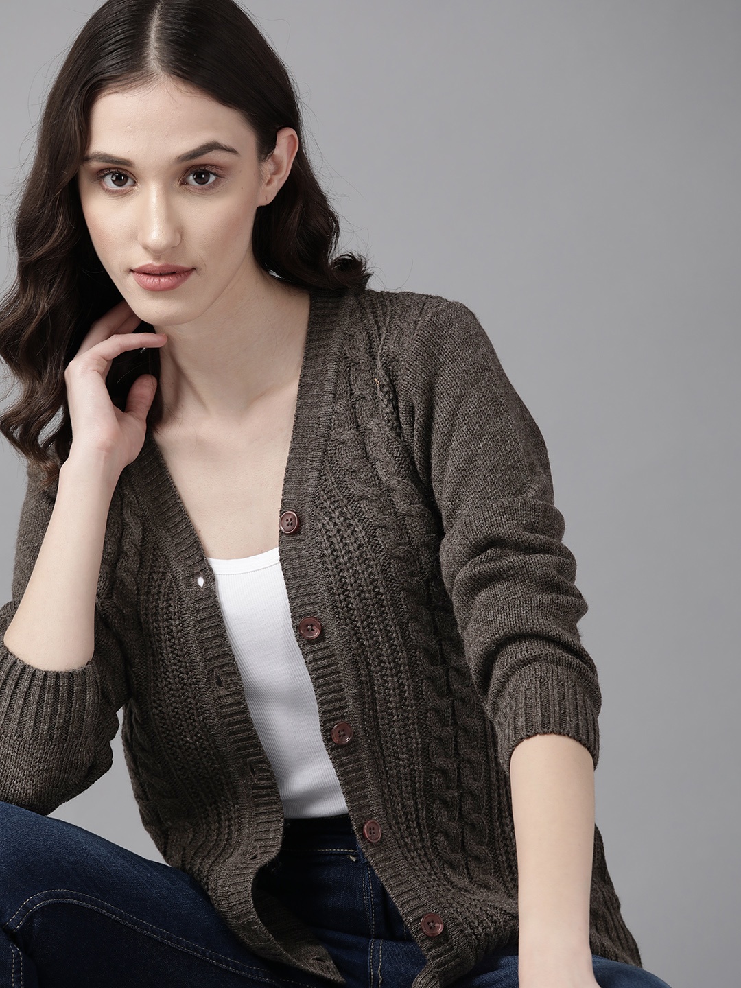 

Roadster Women Camel Brown Solid Cardigan