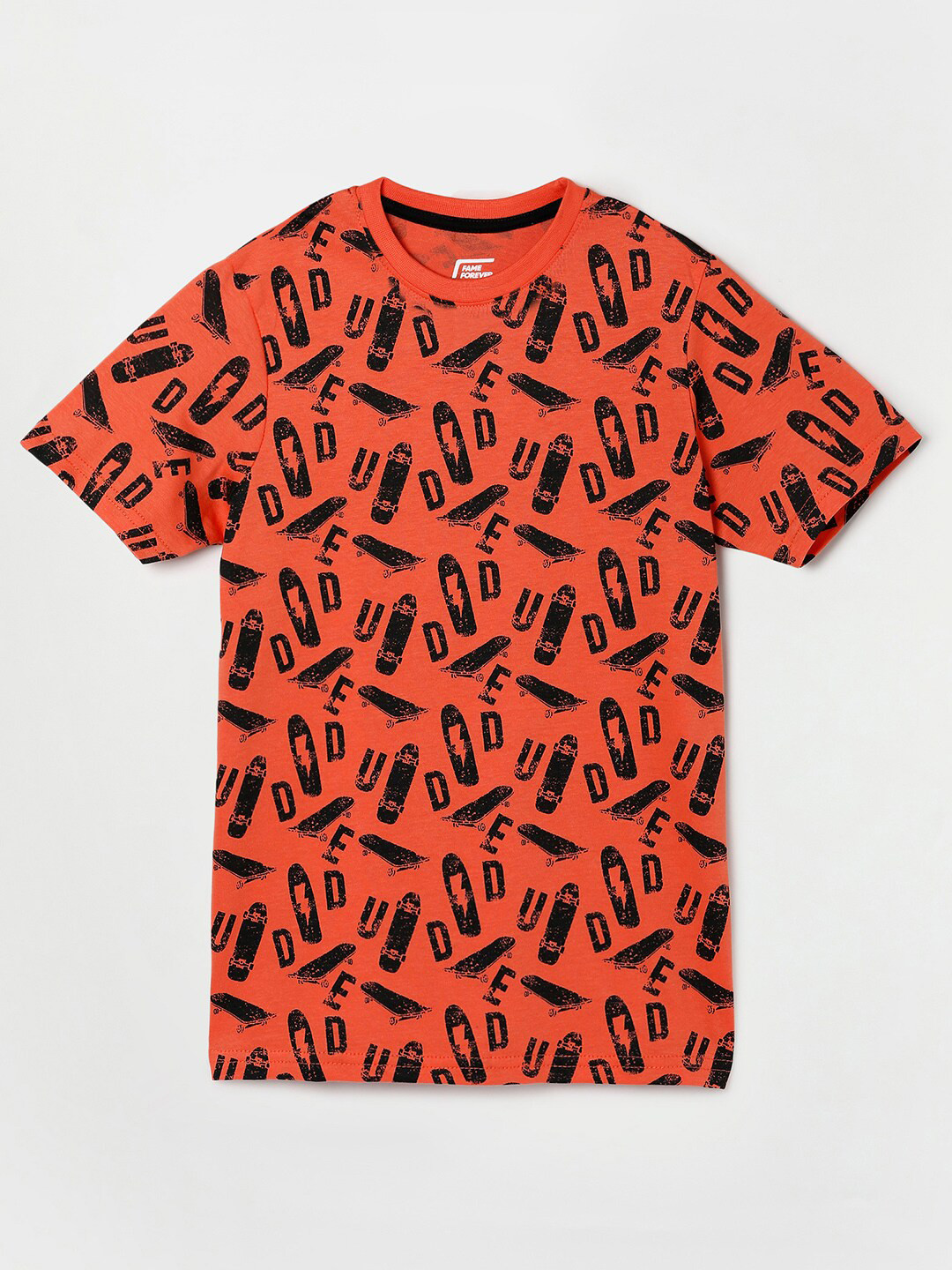 

Fame Forever by Lifestyle Boys Typography Printed Pure Cotton T-shirt, Orange