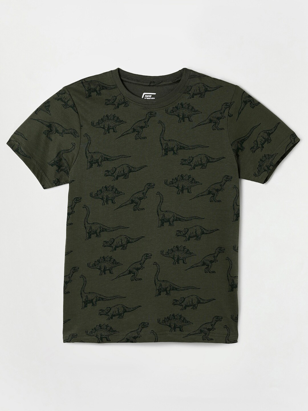 

Fame Forever by Lifestyle Boys Olive Green Conversational Printed Pure Cotton T-shirt