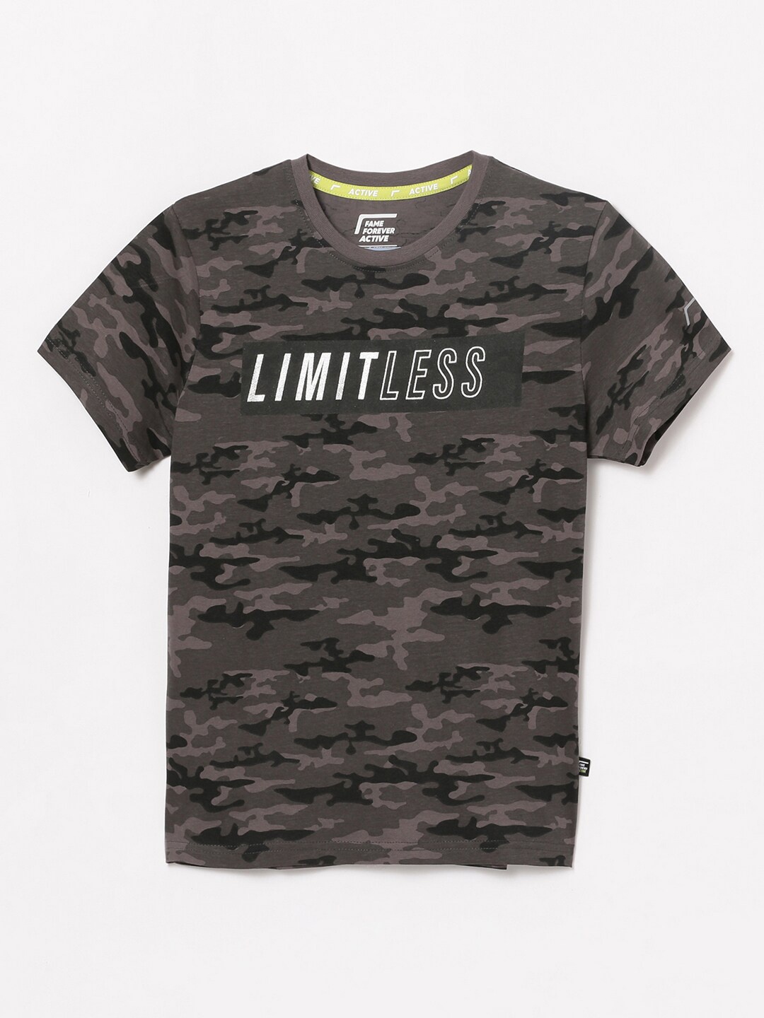 

Fame Forever by Lifestyle Boys Black & Grey Abstract Printed Pure Cotton T-shirt