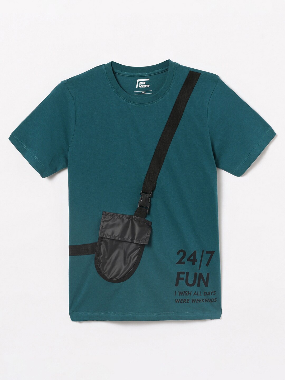 

Fame Forever by Lifestyle Boys Typography Printed Pure Cotton T-shirt, Teal