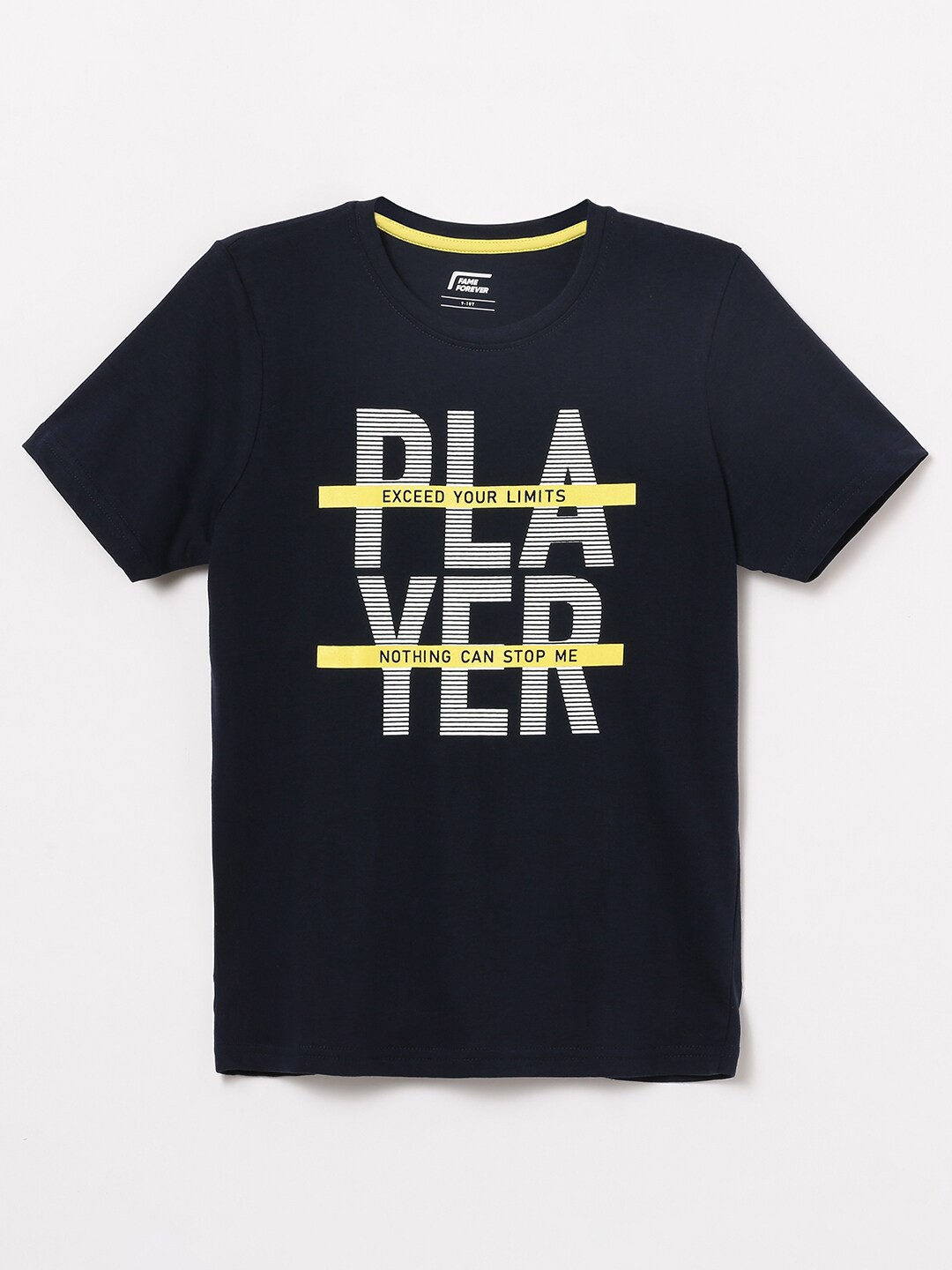 

Fame Forever by Lifestyle Boys Typography Printed Pure Cotton T-shirt, Navy blue