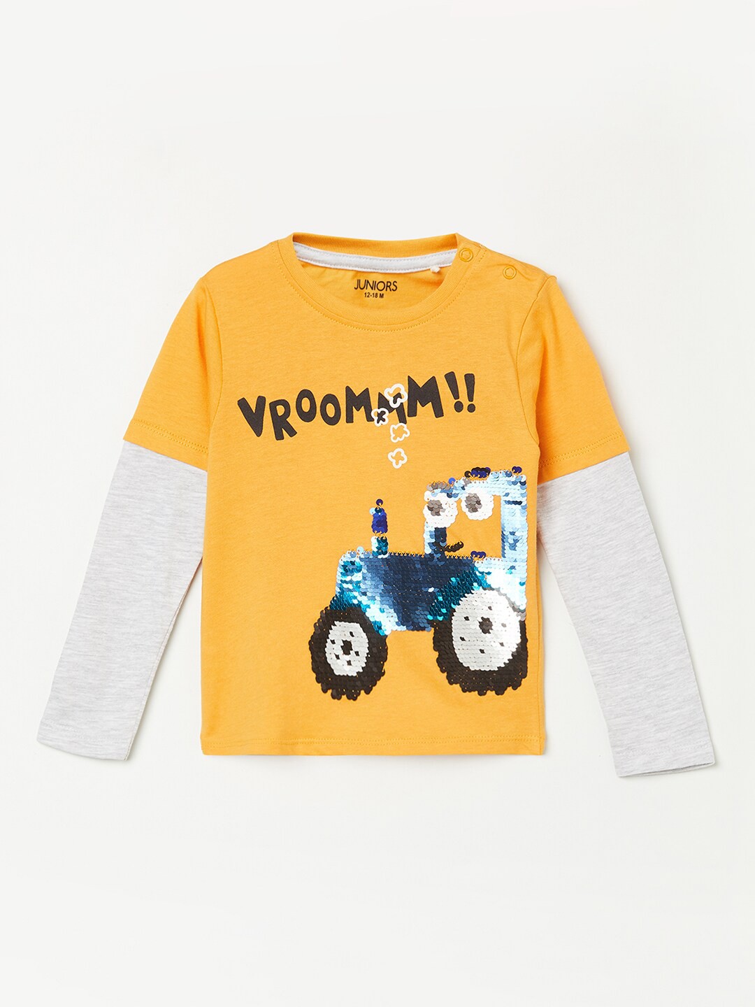 

Juniors by Lifestyle Boys Mustard Yellow & Off White Printed Pure Cotton T-shirt