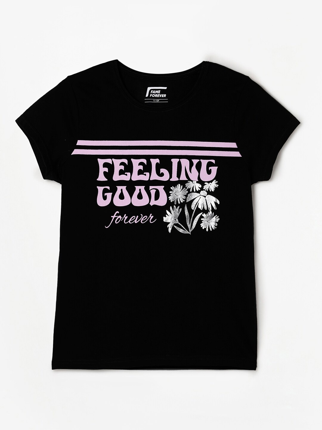

Fame Forever by Lifestyle Girls Typography Printed Pure Cotton T-shirt, Black