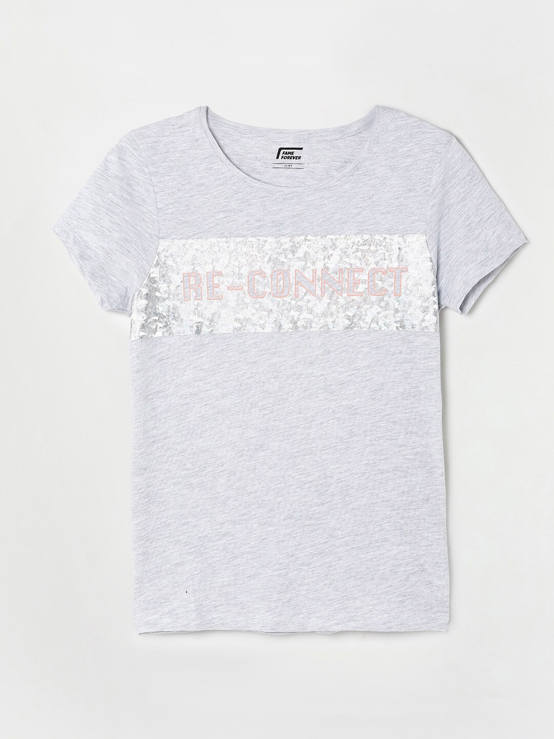 

Fame Forever by Lifestyle Girls Typography Printed Pure Cotton T-shirt, Grey