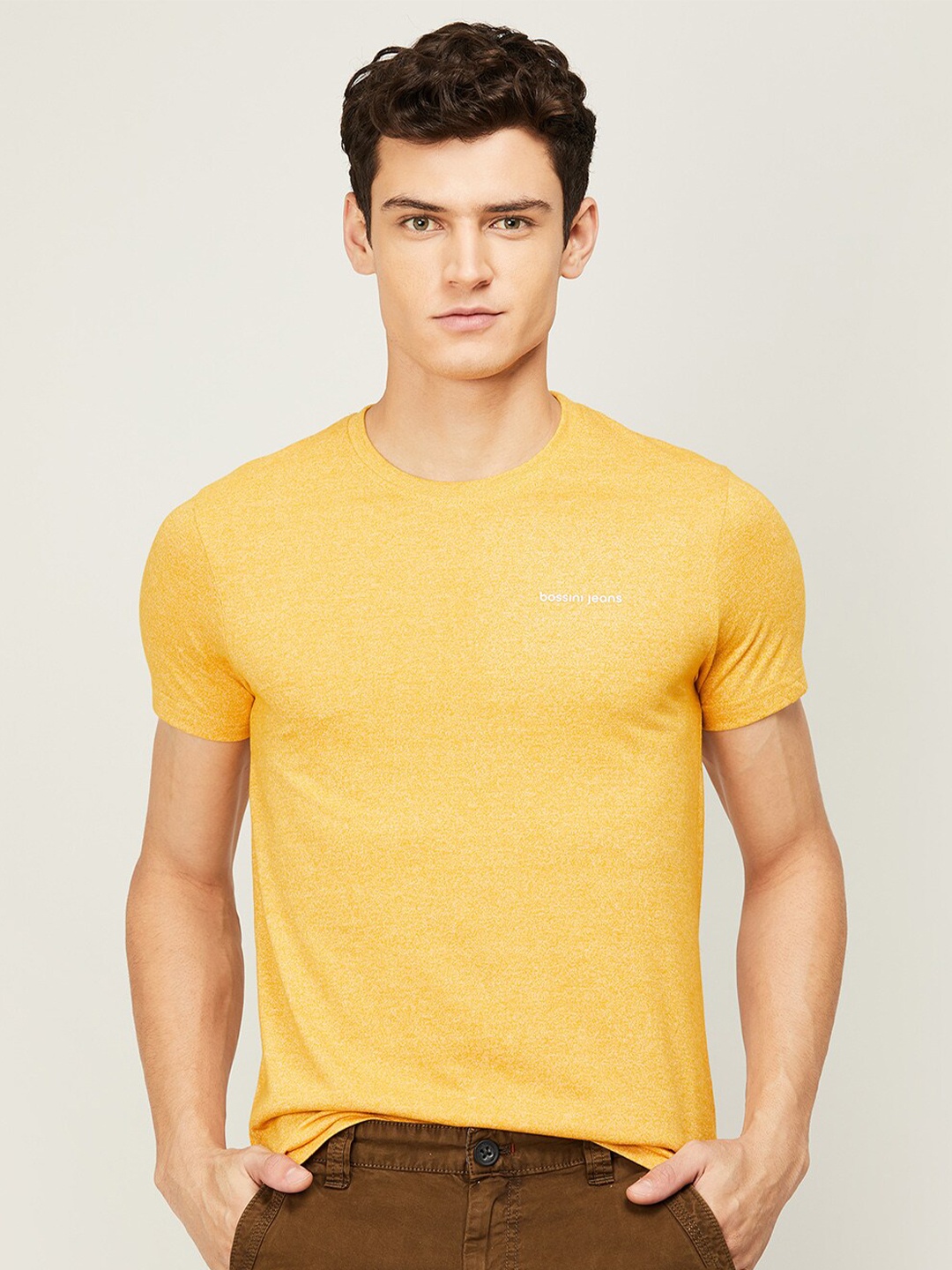 

Bossini Men Round Neck Pure Cotton T-shirt, Yellow
