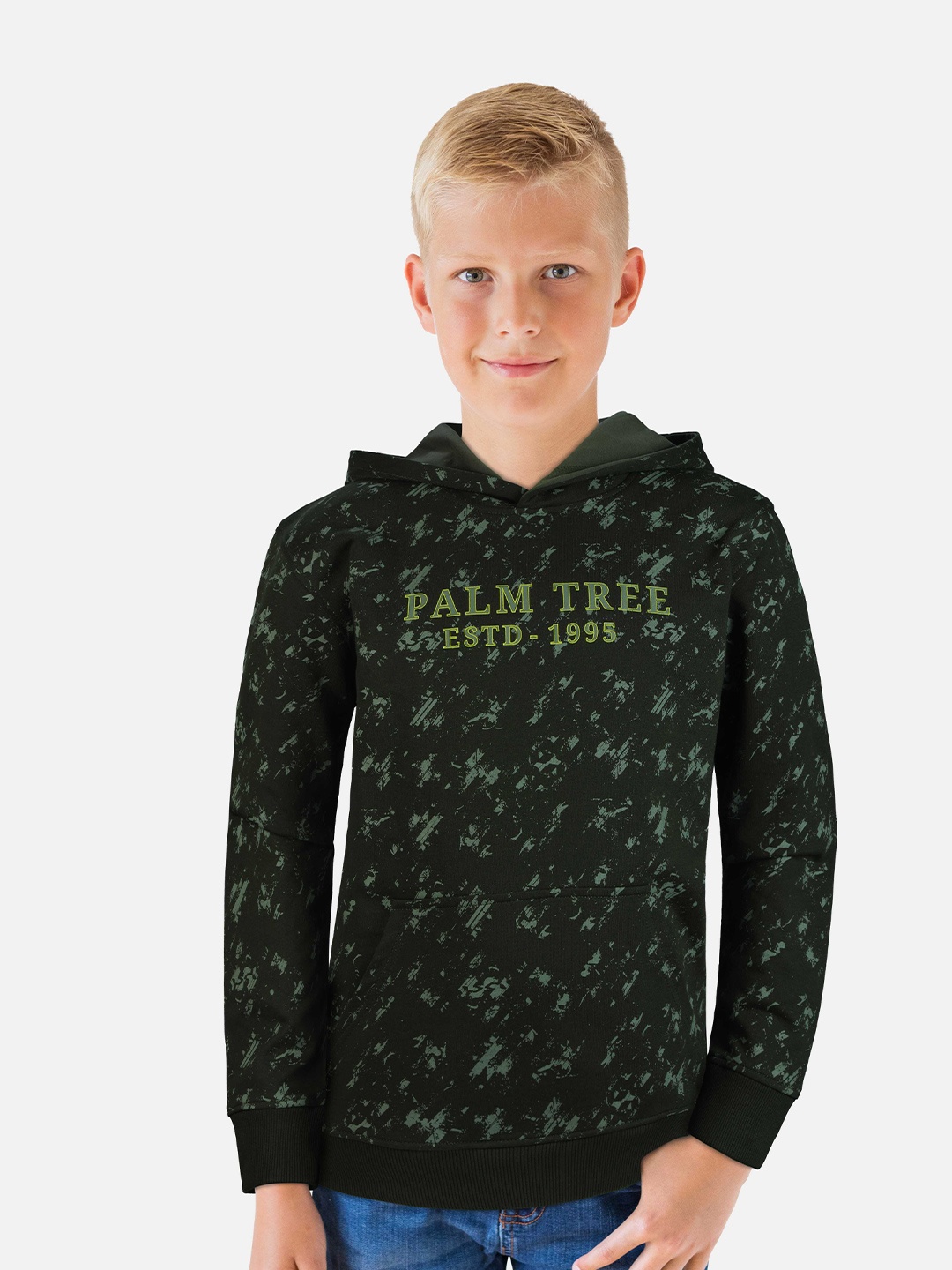 

Palm Tree Boys Printed Cotton Hooded Sweatshirt, Black