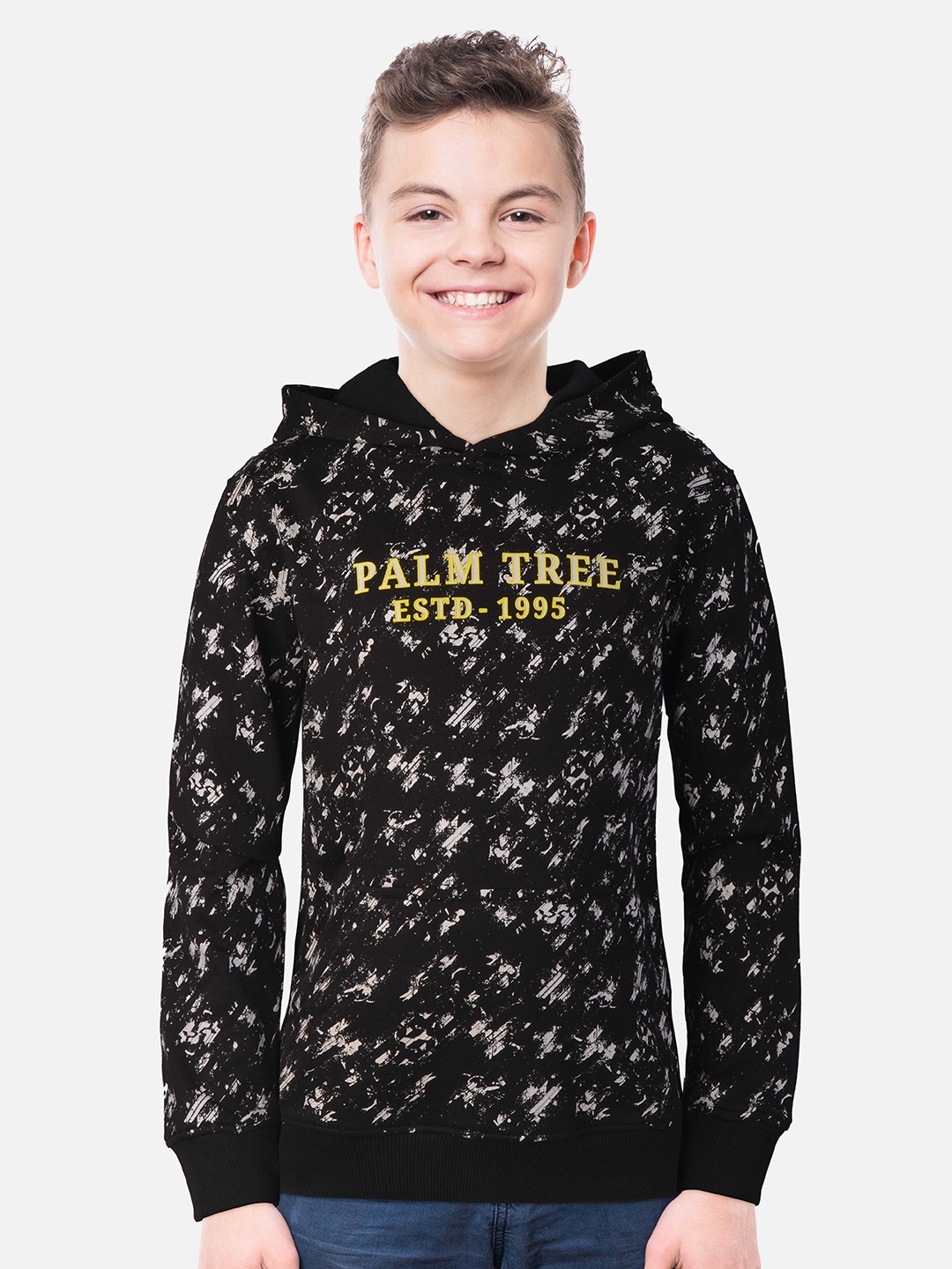 

Palm Tree Boys Printed Cotton Hooded Sweatshirt, Black