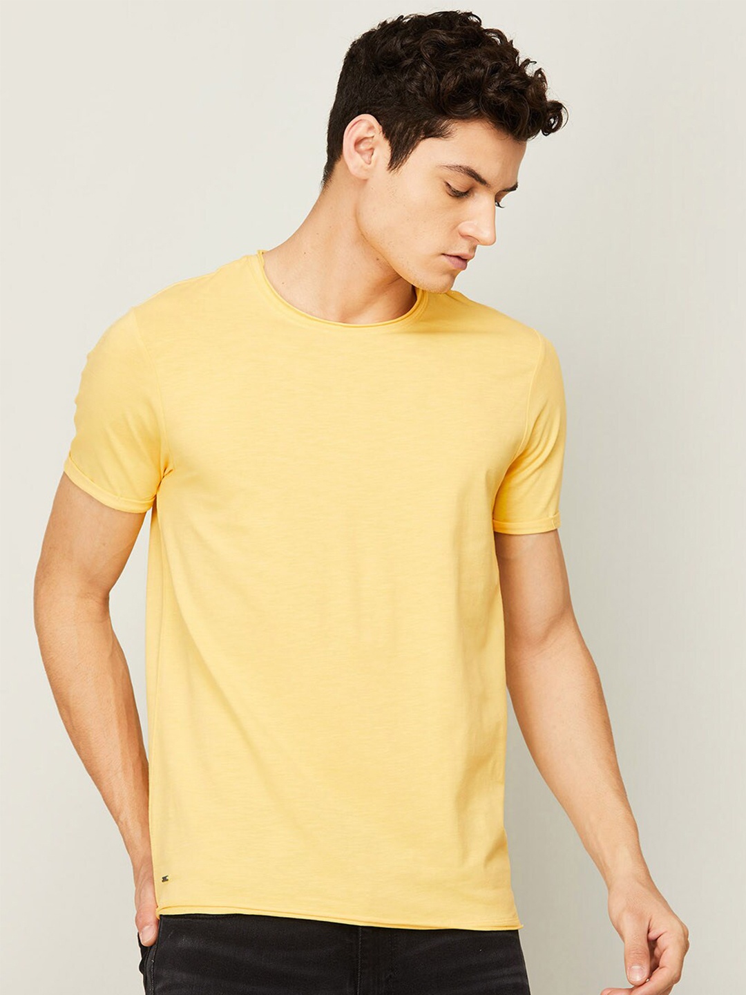 

Forca Men Solid Round Neck Cotton T-shirt, Yellow