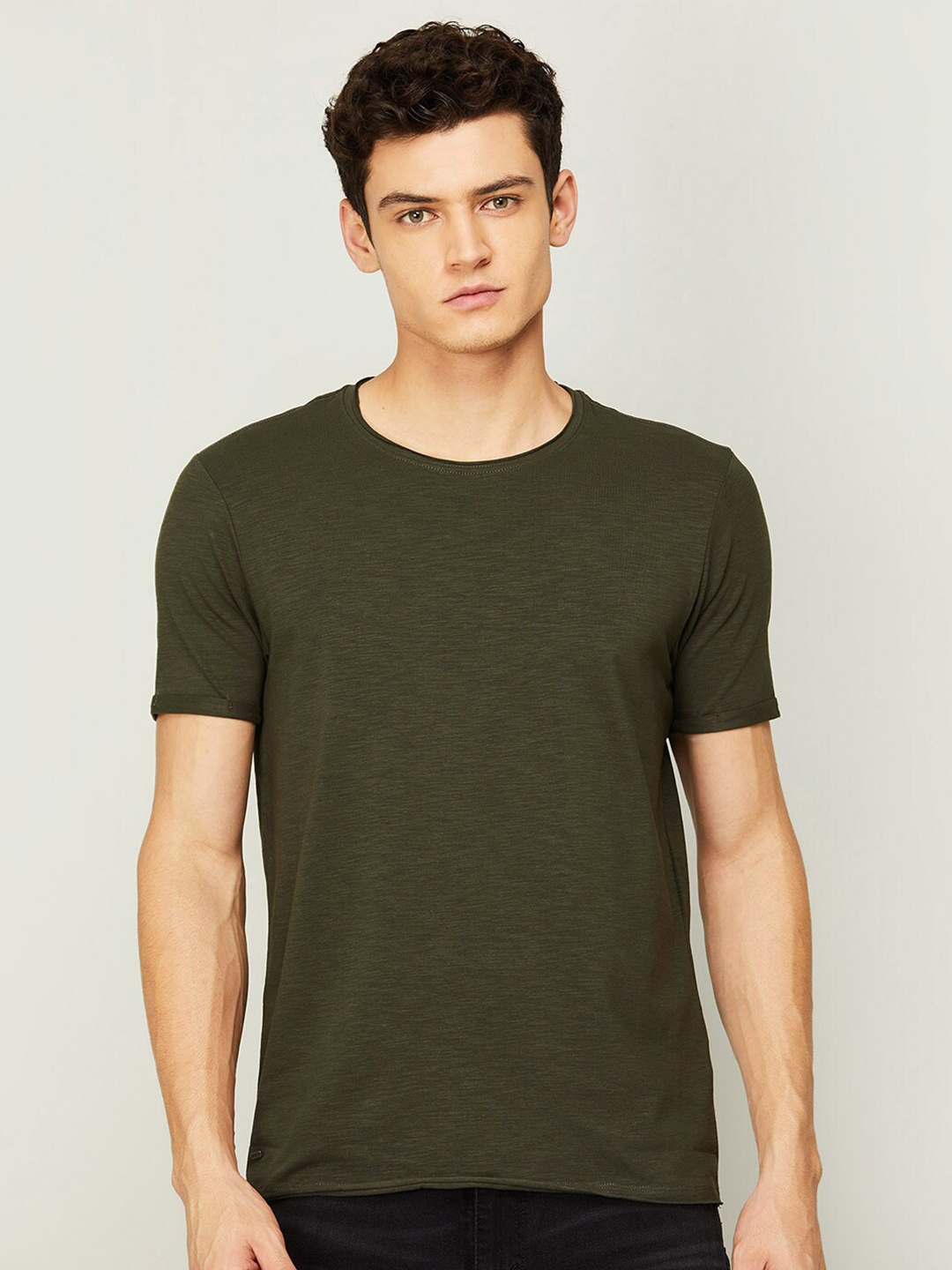 

Forca by Lifestyle Men Solid Round Neck Cotton T-shirt, Olive
