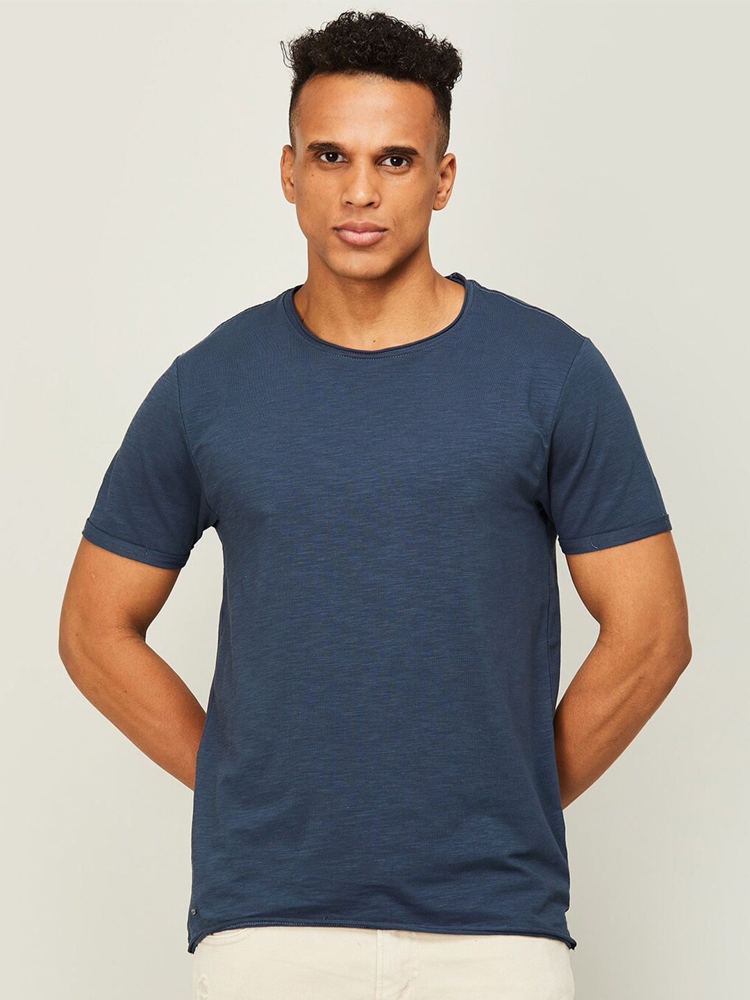 

Forca by Lifestyle Men Solid Round Neck Cotton T-shirt, Navy blue