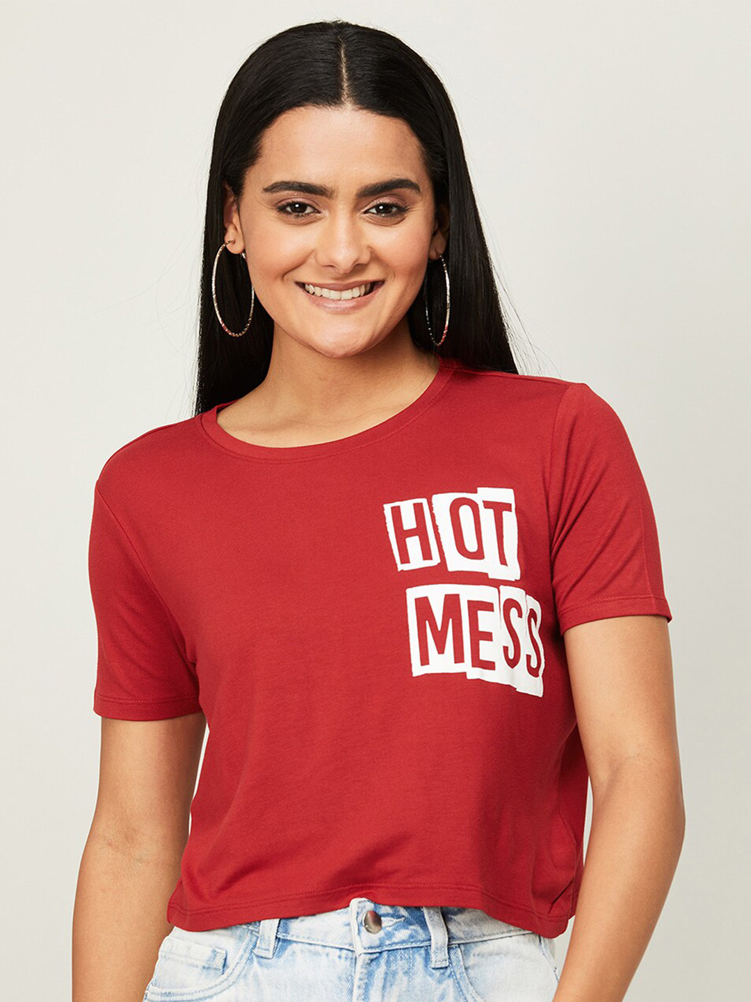 

Ginger by Lifestyle Women Typography Printed Slim Fit T-shirt, Red