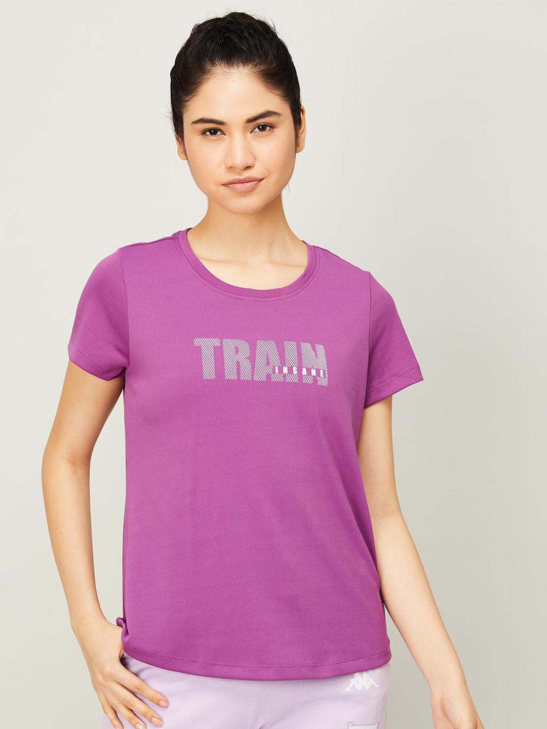 

Kappa Women Typography Printed Pure Cotton T-shirt, Purple