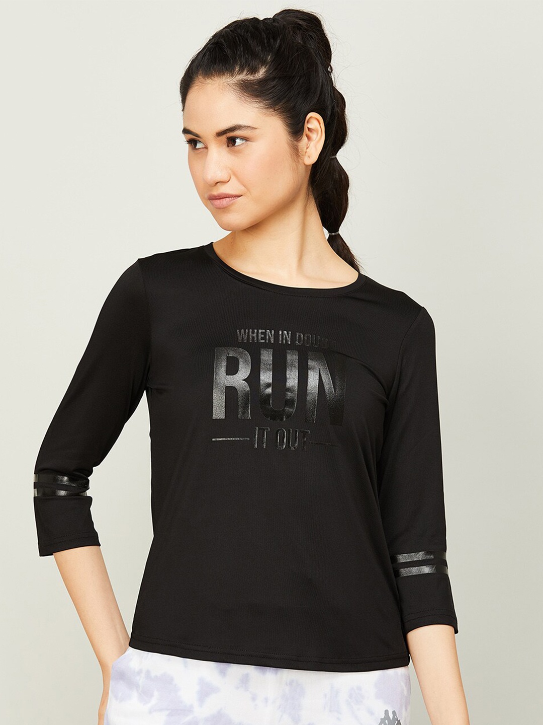 

Kappa Women Typography Printed Pure Cotton T-shirt, Black