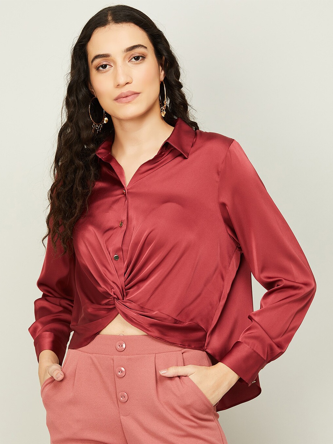

CODE by Lifestyle Polyester Shirt Style Crop Top, Red