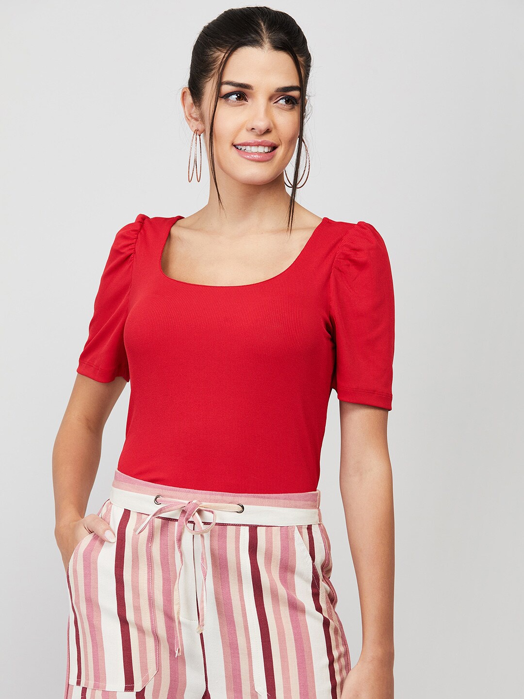 

CODE by Lifestyle Red Puff Sleeves Knitted Top