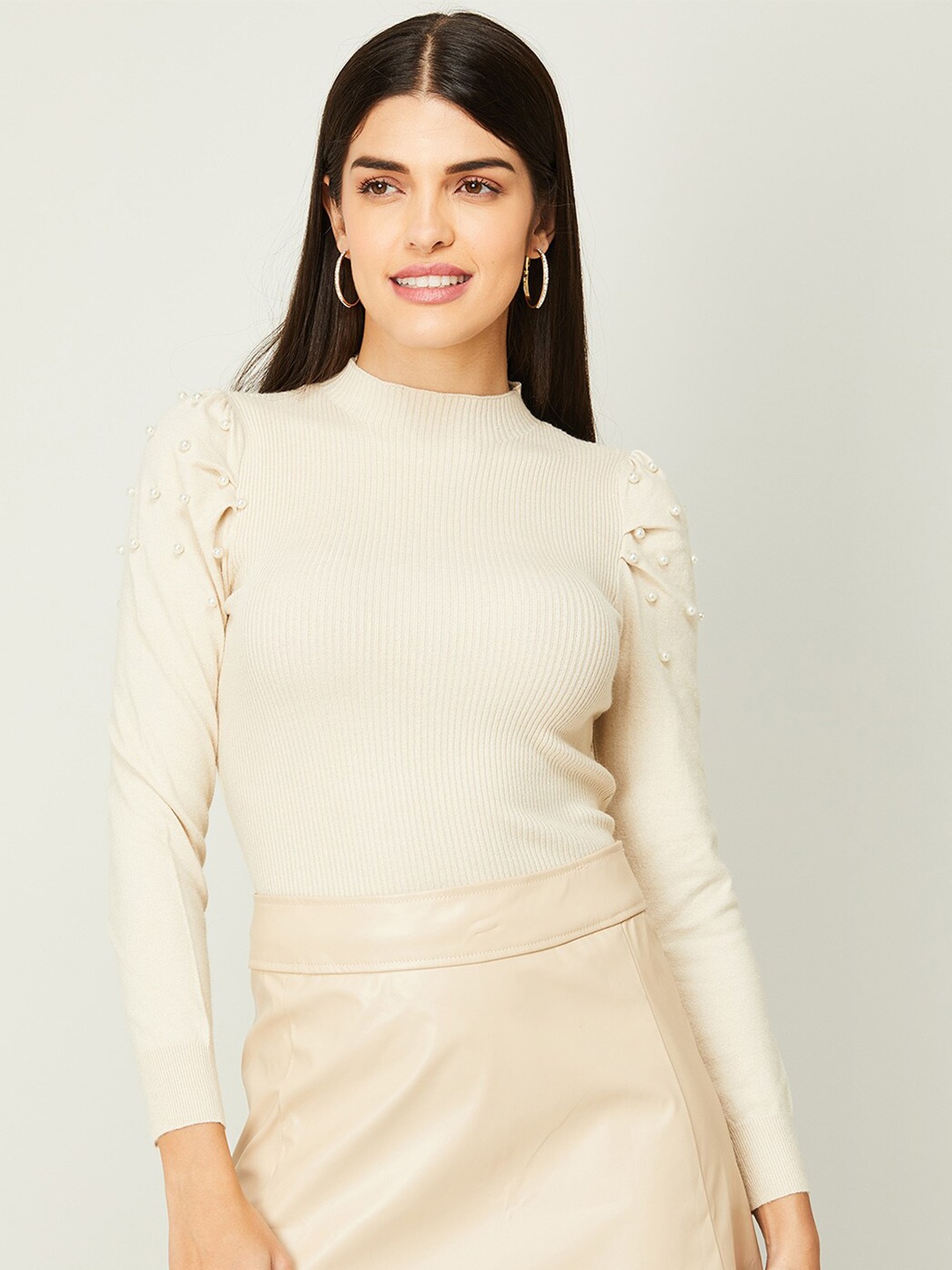 

CODE by Lifestyle Polyester Embellished Top, Beige