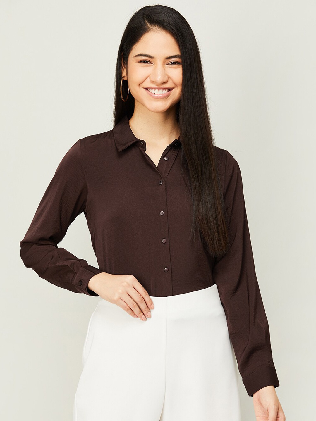 

CODE by Lifestyle Solid Shirt Style Top, Brown