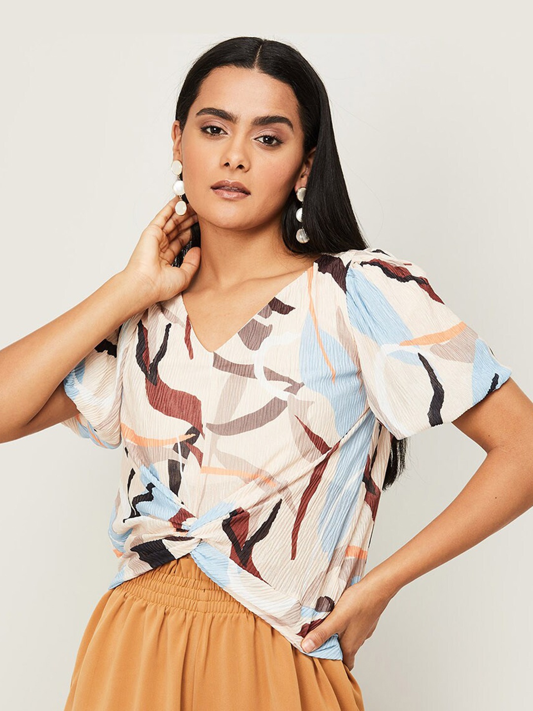 

CODE by Lifestyle Printed Crop Top, Beige