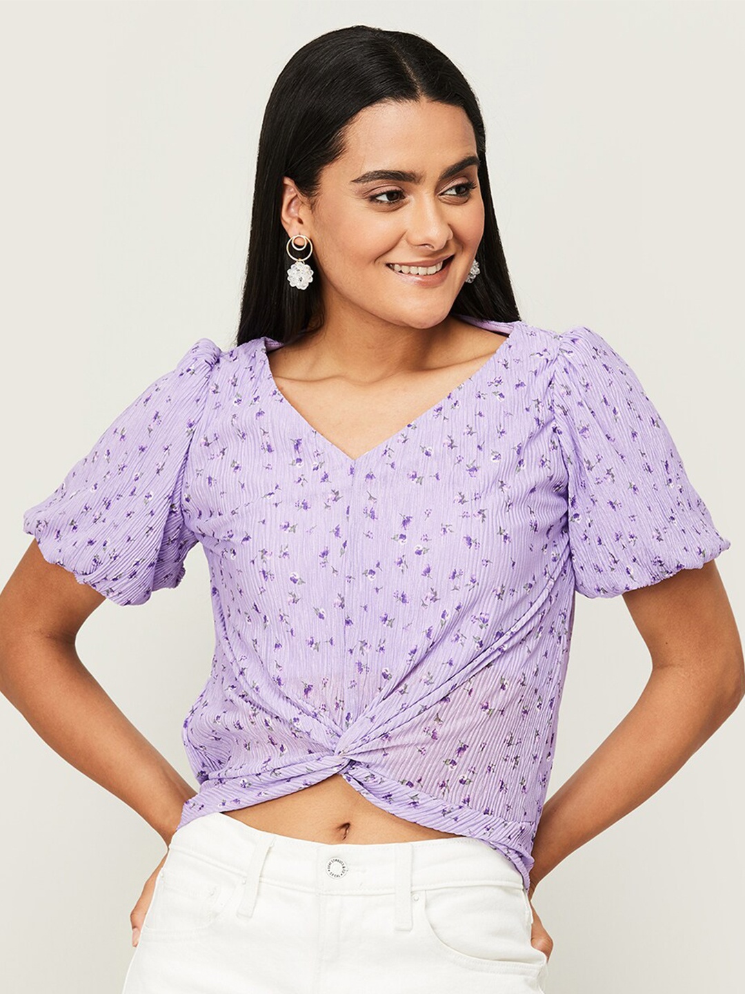 

CODE by Lifestyle Floral Print Crop Top, Purple