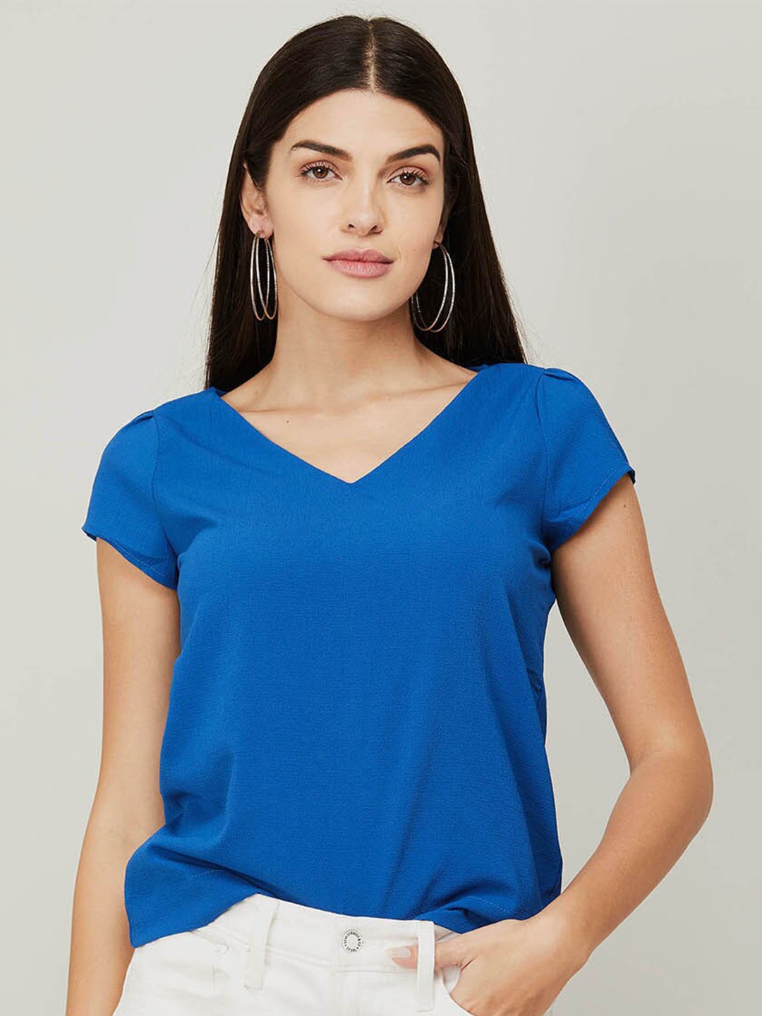 

CODE by Lifestyle Solid V-Neck Top, Blue