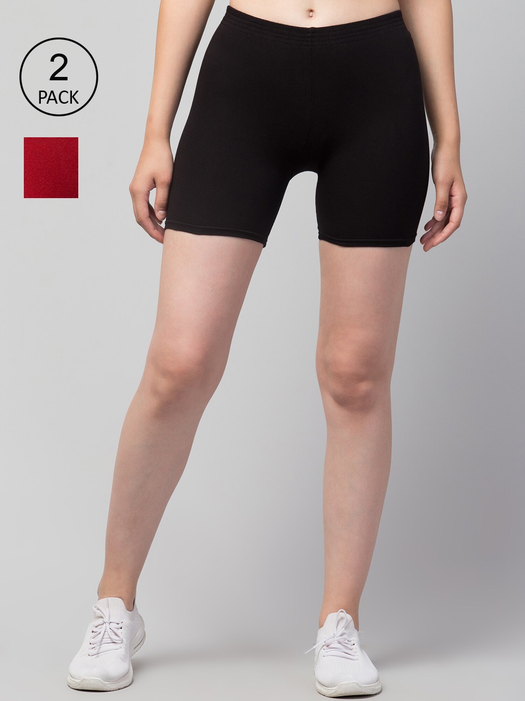 

Apraa & Parma Women Pack Of 2 Skinny Fit Cycling Cotton Sports Shorts, Maroon