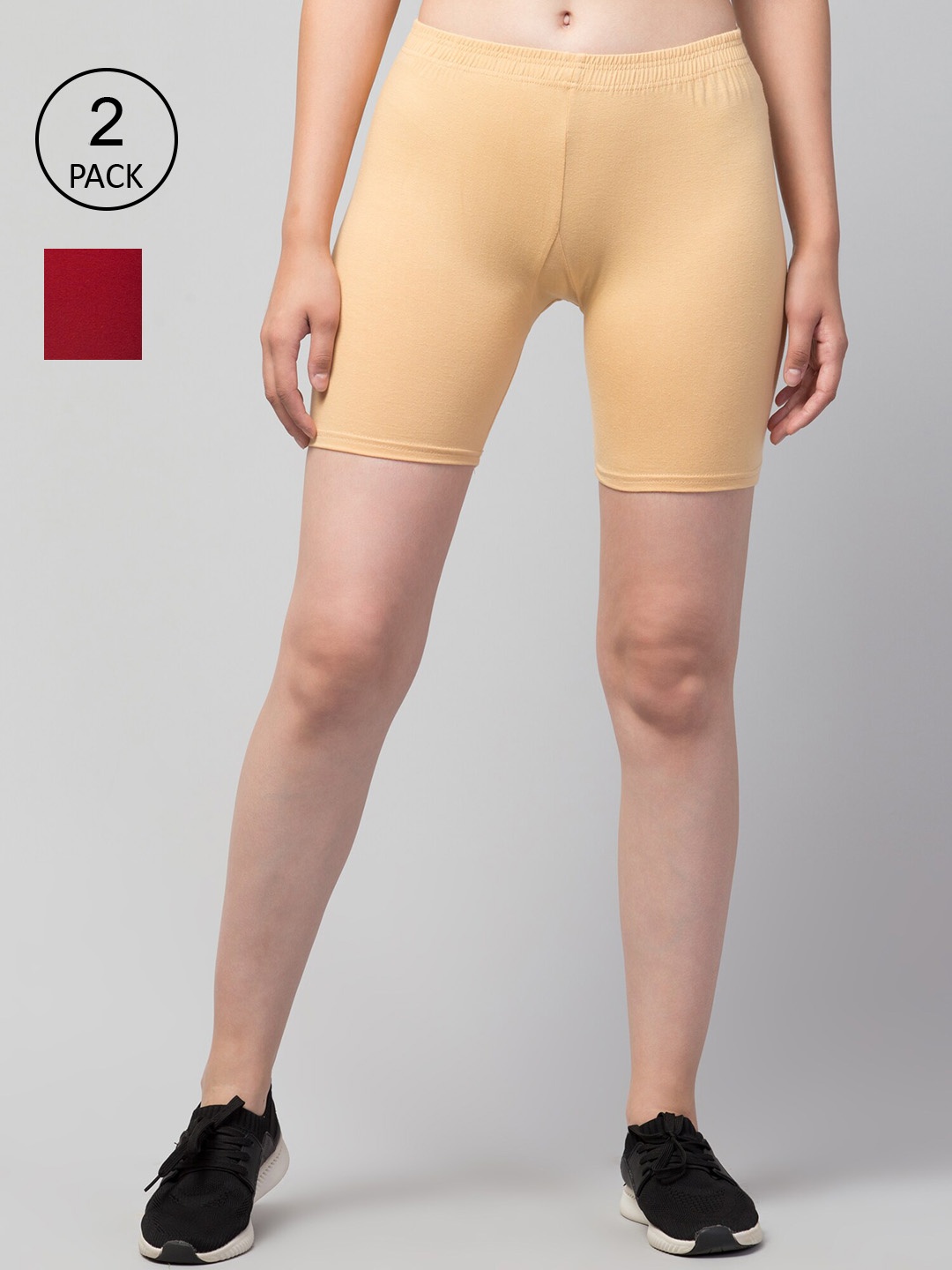 

Apraa & Parma Women Cream & Maroon Pack Of 2 Skinny Fit Cycling Pure Cotton Shorts