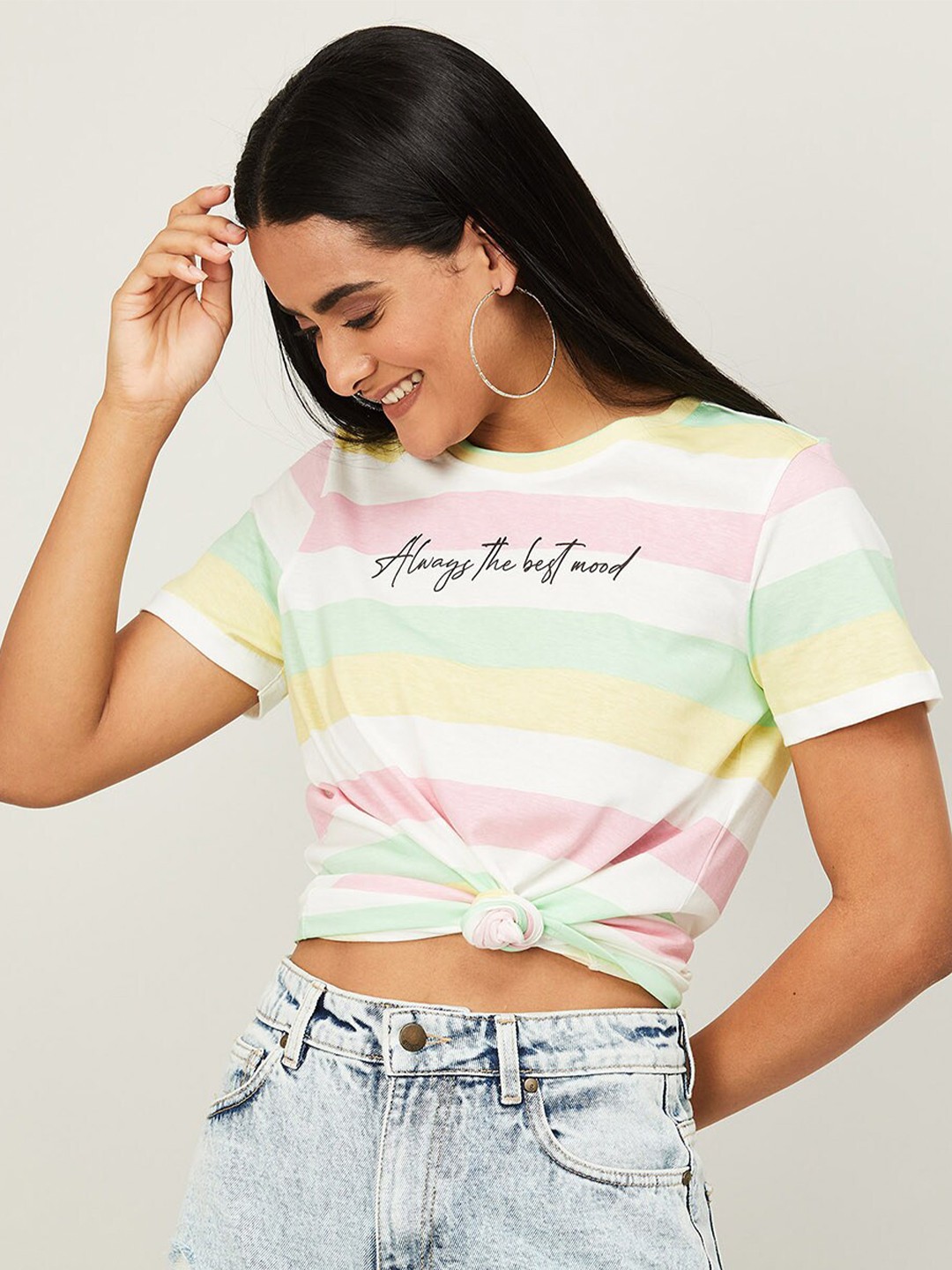 

Fame Forever by Lifestyle Striped Pure Cotton Crop Top, White