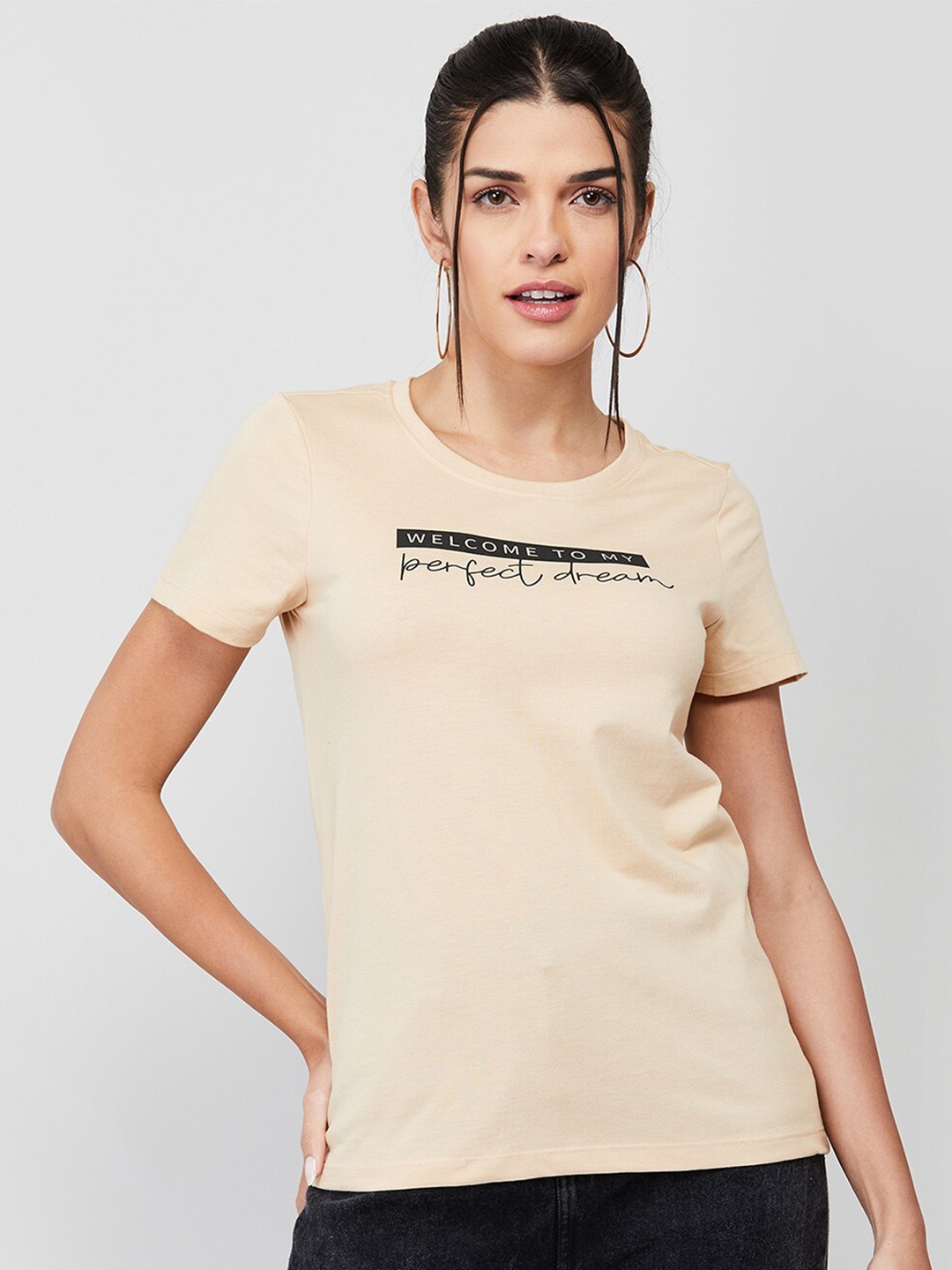 

Fame Forever by Lifestyle Print Regular Top, Beige
