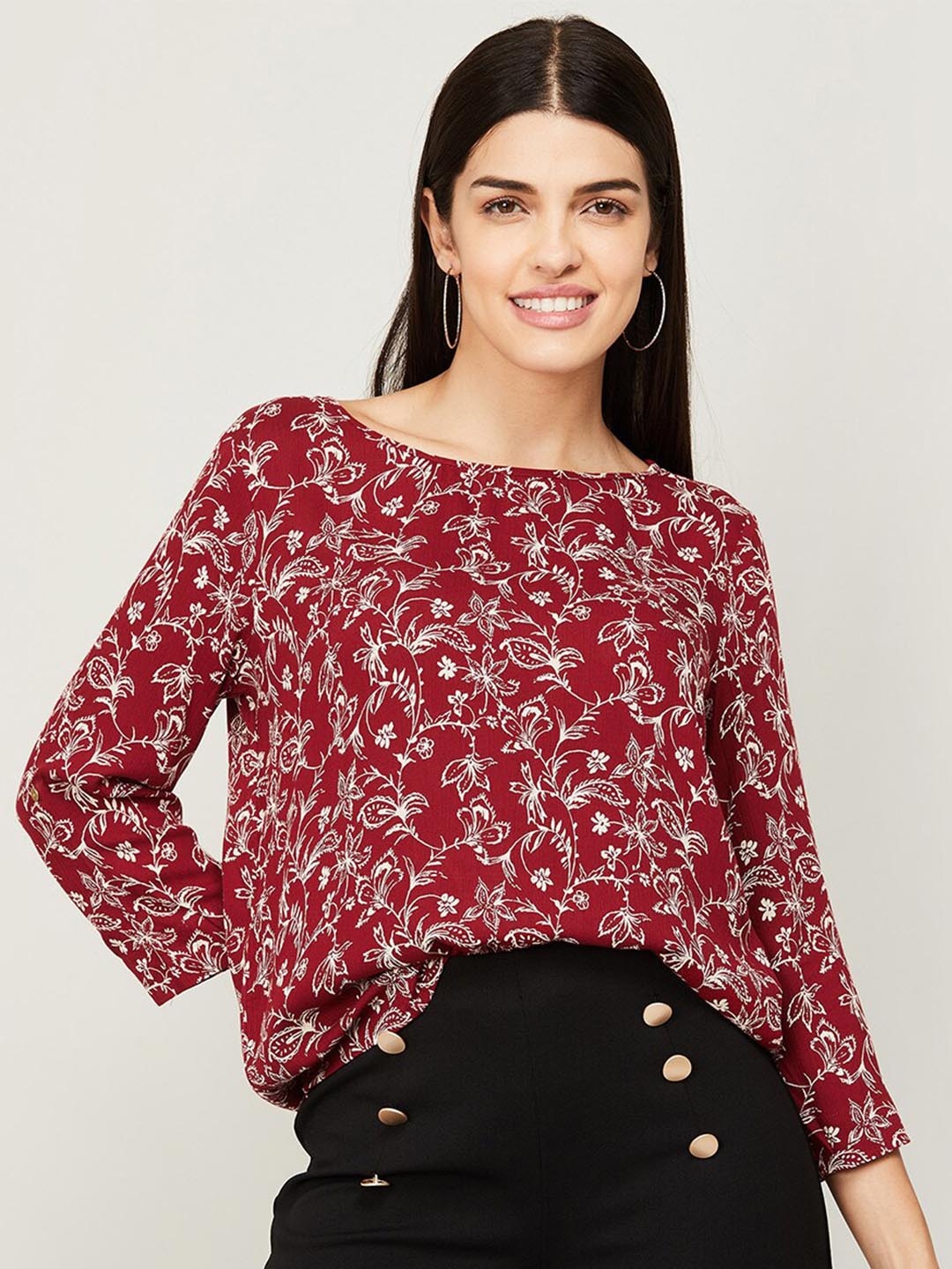 

Fame Forever by Lifestyle Floral Print Top, Maroon