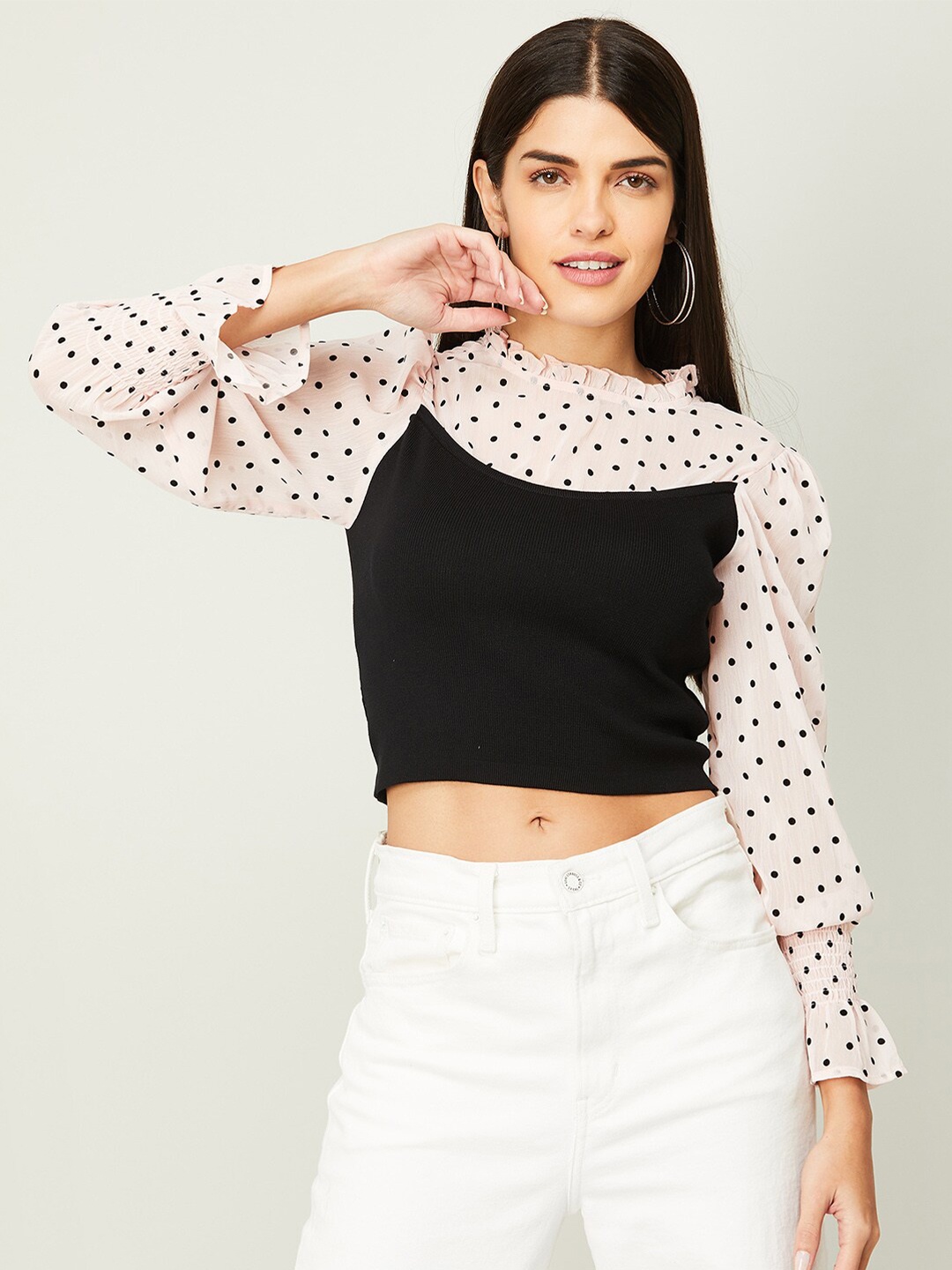 

Ginger by Lifestyle Print Bishop Sleeves Crop Top, Pink