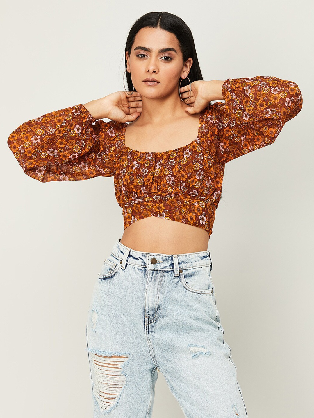 

Ginger by Lifestyle Floral Print Crop Top, Maroon
