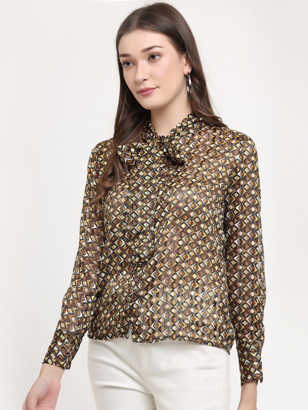 

KURTSY Women Relaxed Fit Printed Casual Shirt, Brown