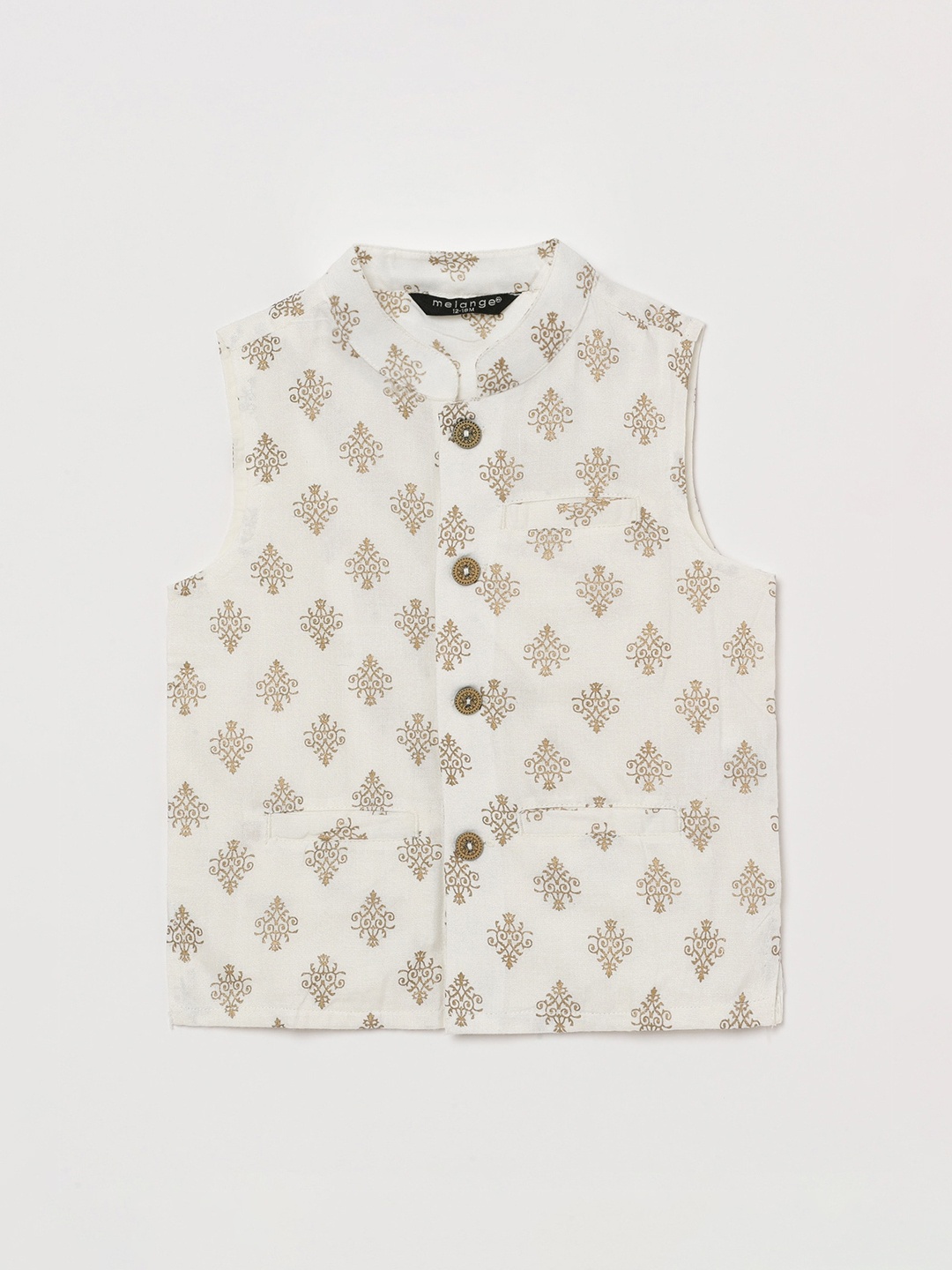 

Melange by Lifestyle Boys Printed Viscose Rayon Nehru Jacket, Beige