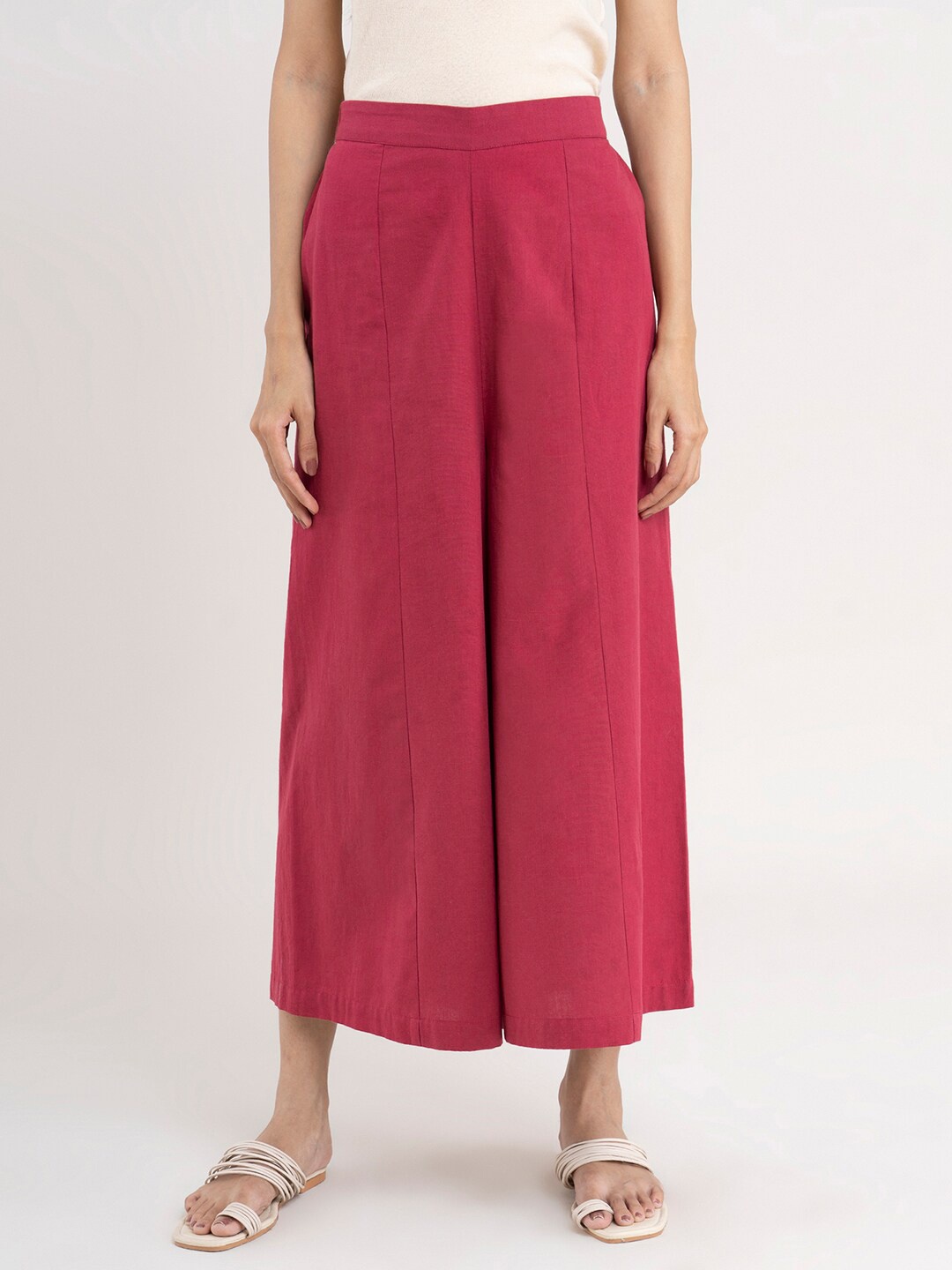 

Pink Fort Women Red Flared Cotton Ethnic Palazzos