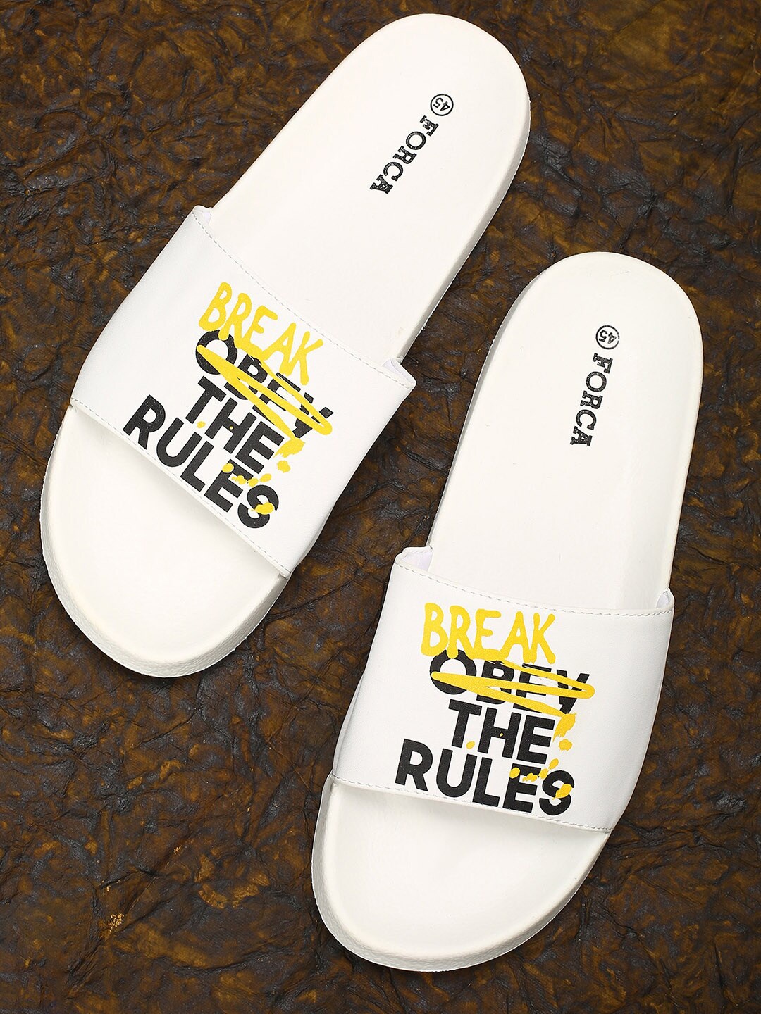 

Forca Men White & Black Printed Slider Flip-Flops