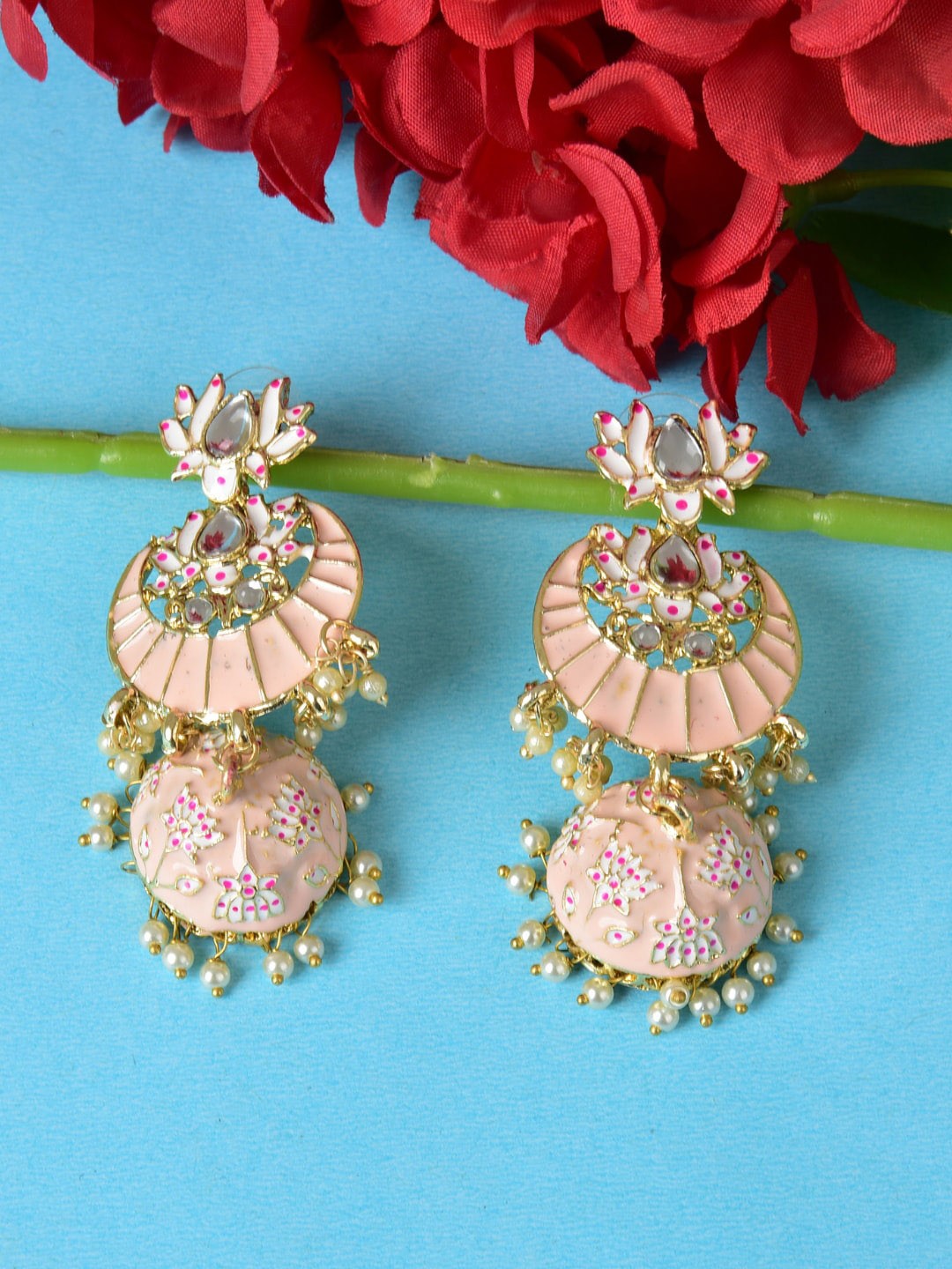 

Ethonica Women Gold-Plated Dome Shaped Drop Earrings, Pink