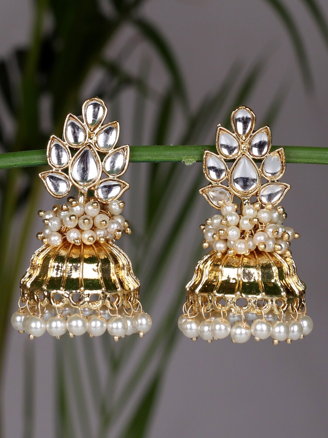 

Ethonica Women Gold-Plated Dome Shaped Jhumkas Earrings