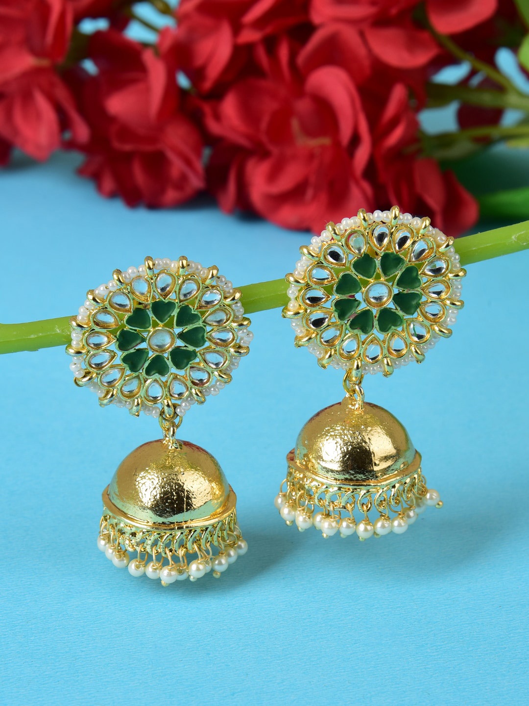 

Ethonica Women Gold-Plated Dome Shaped Jhumkas Earrings
