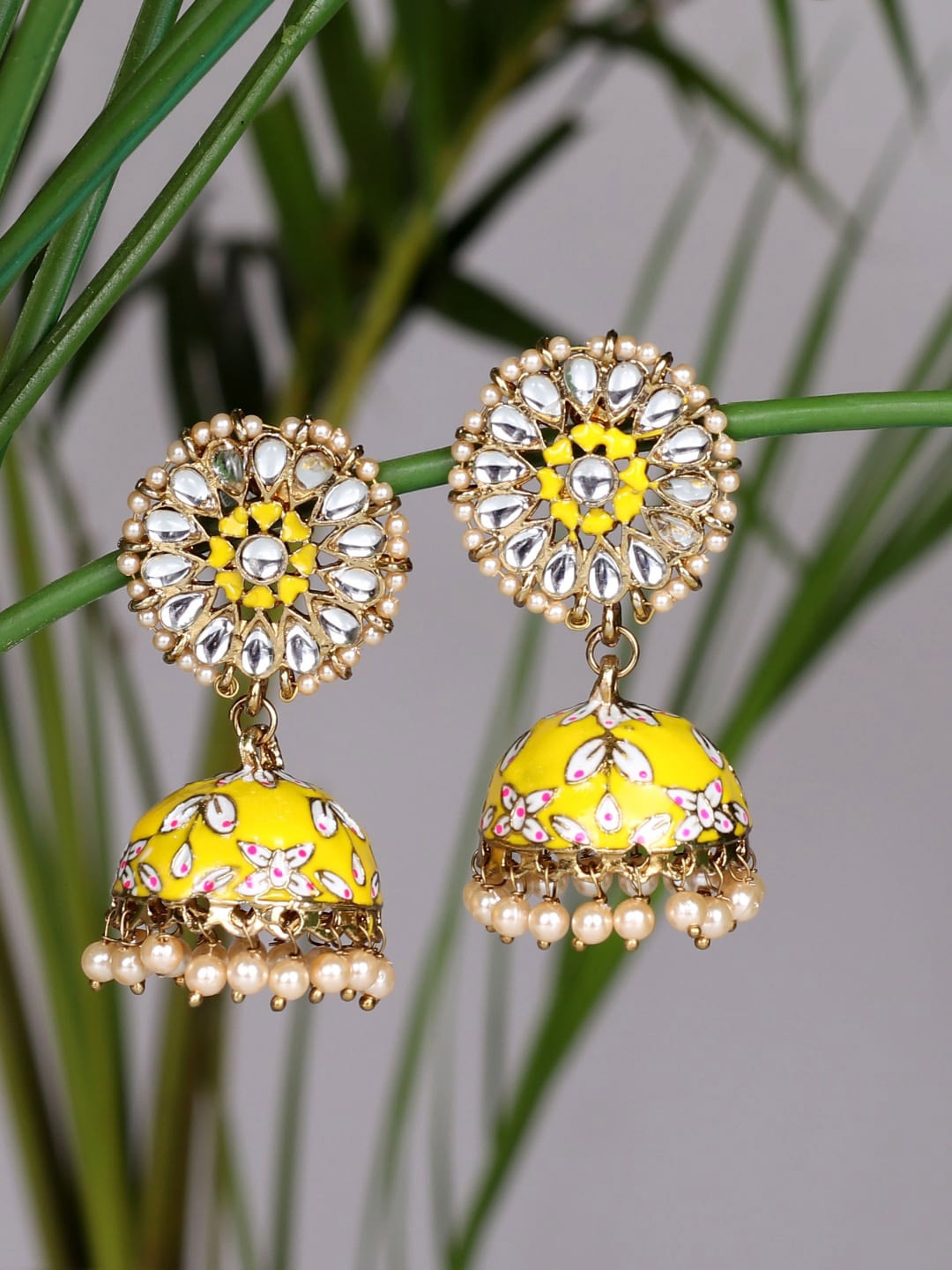 

Ethonica Women Gold-Plated Dome Shaped Jhumkas Earrings, Yellow