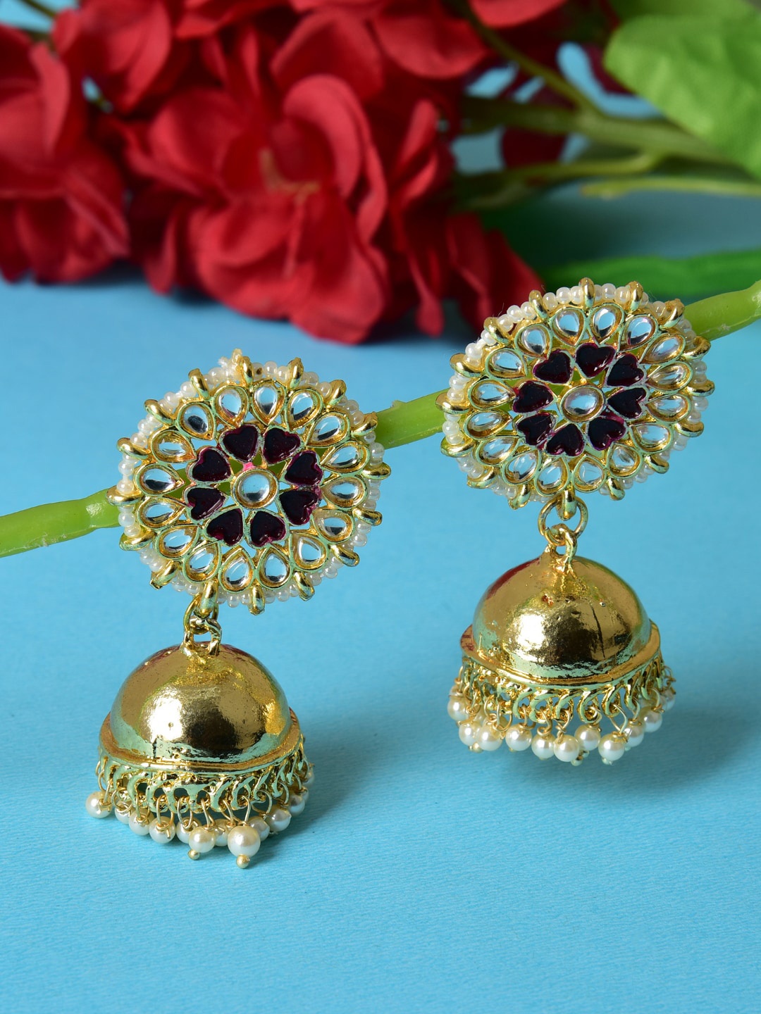 

Ethonica Women Dome Shaped Jhumkas Earrings, Maroon