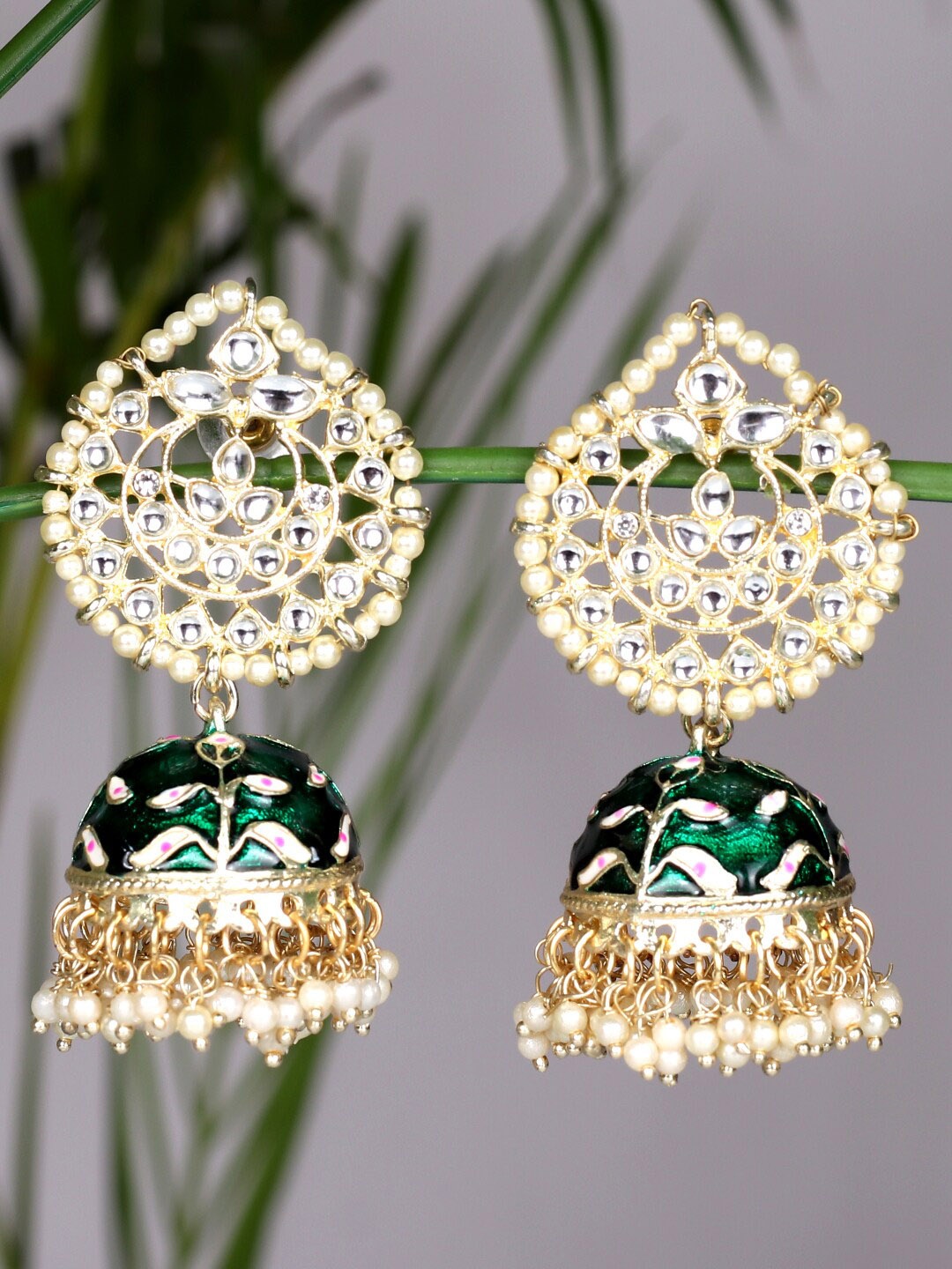 

Ethonica Women Dome Shaped Jhumkas Earrings, Green