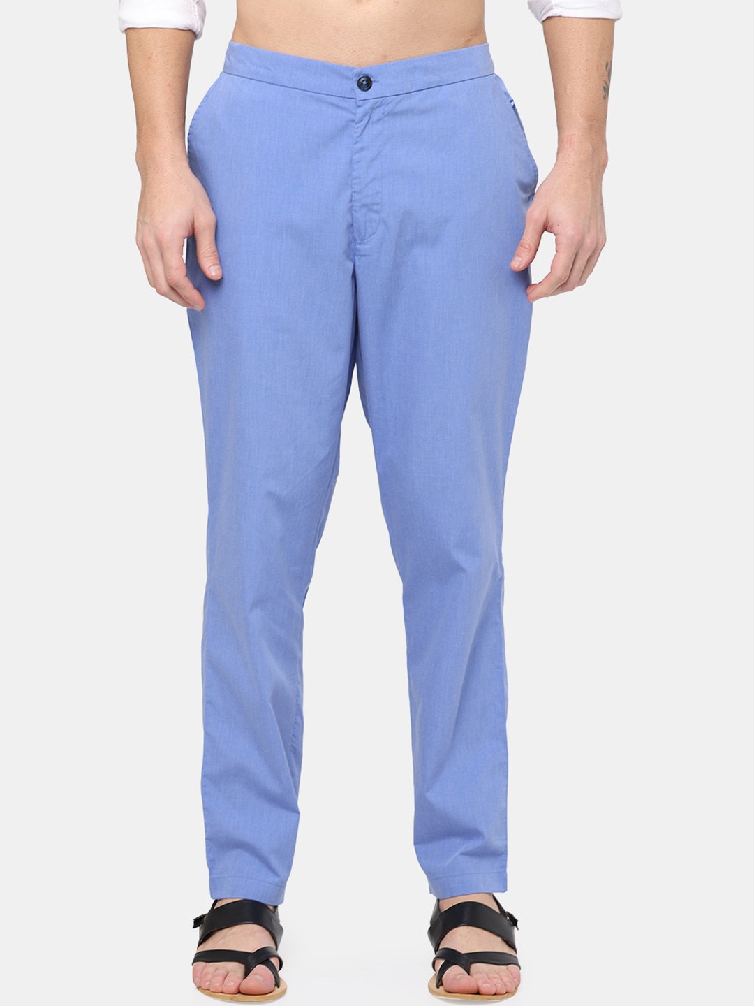 

NIRVAAN Men Solid Comfort-Fit Pure Cotton Pyjamas, Blue